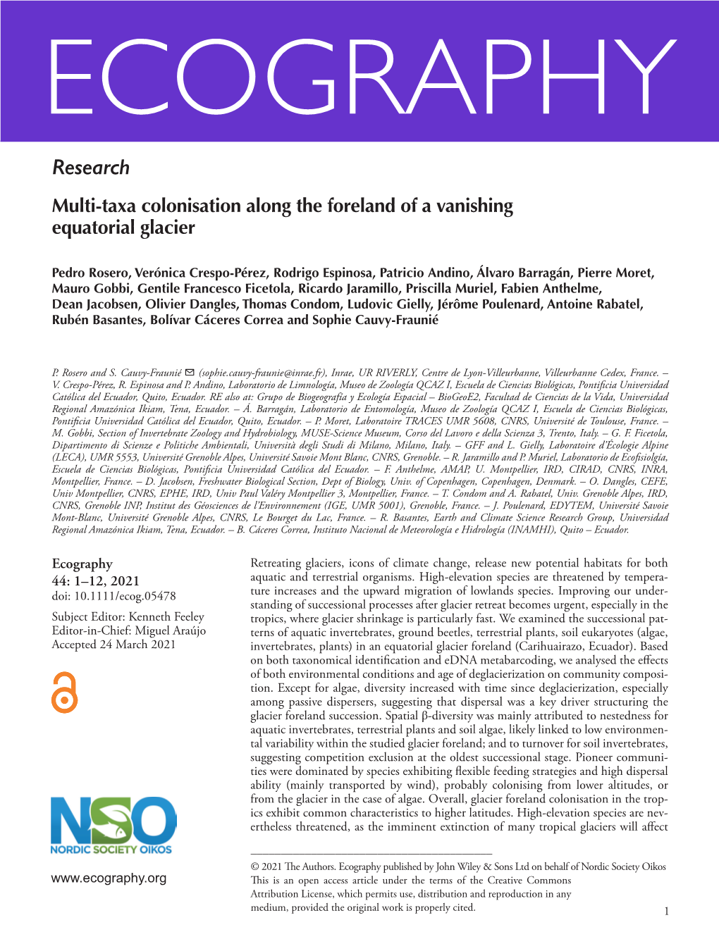 Multi-Taxa Colonisation Along the Foreland of a Vanishing Equatorial Glacier