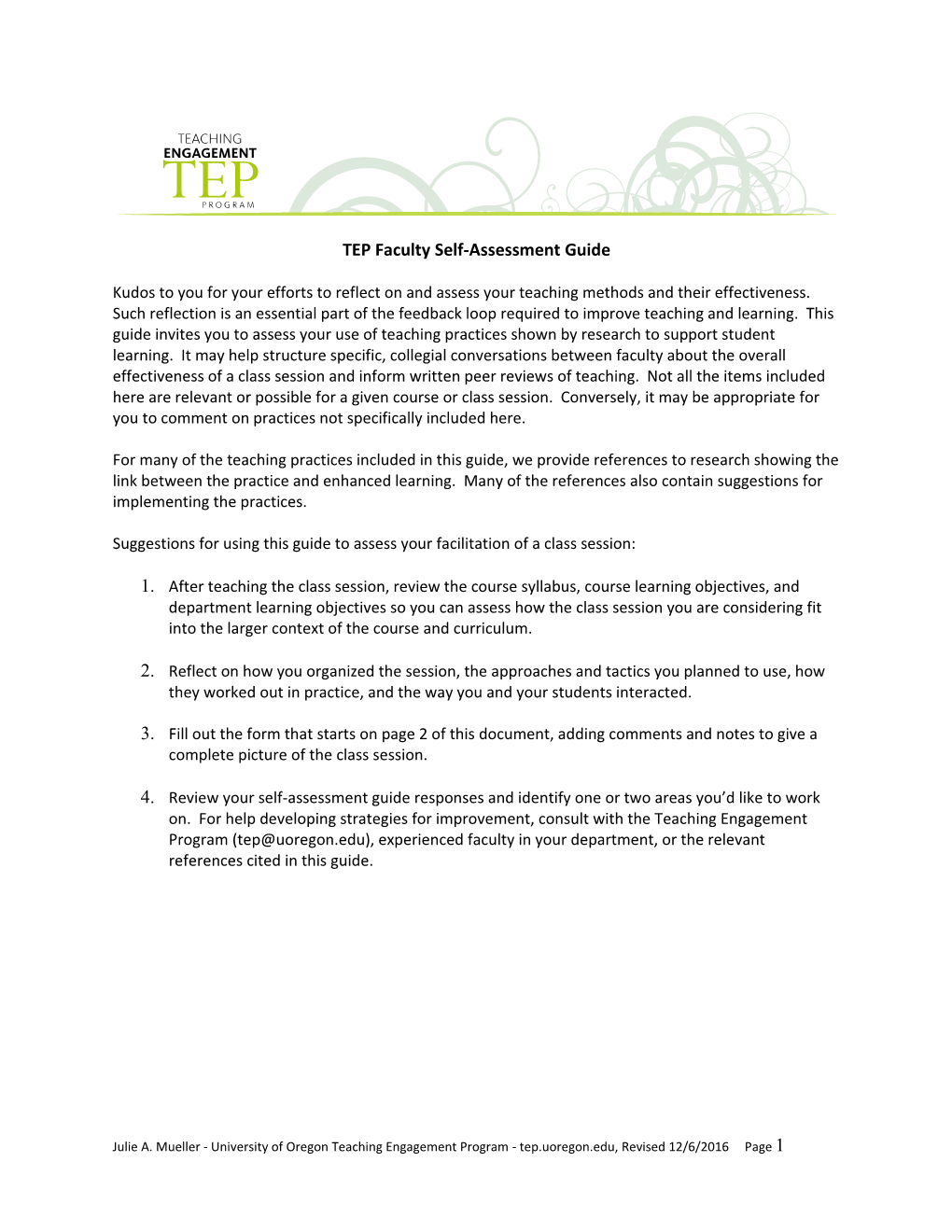 TEP Faculty Self-Assessment Guide