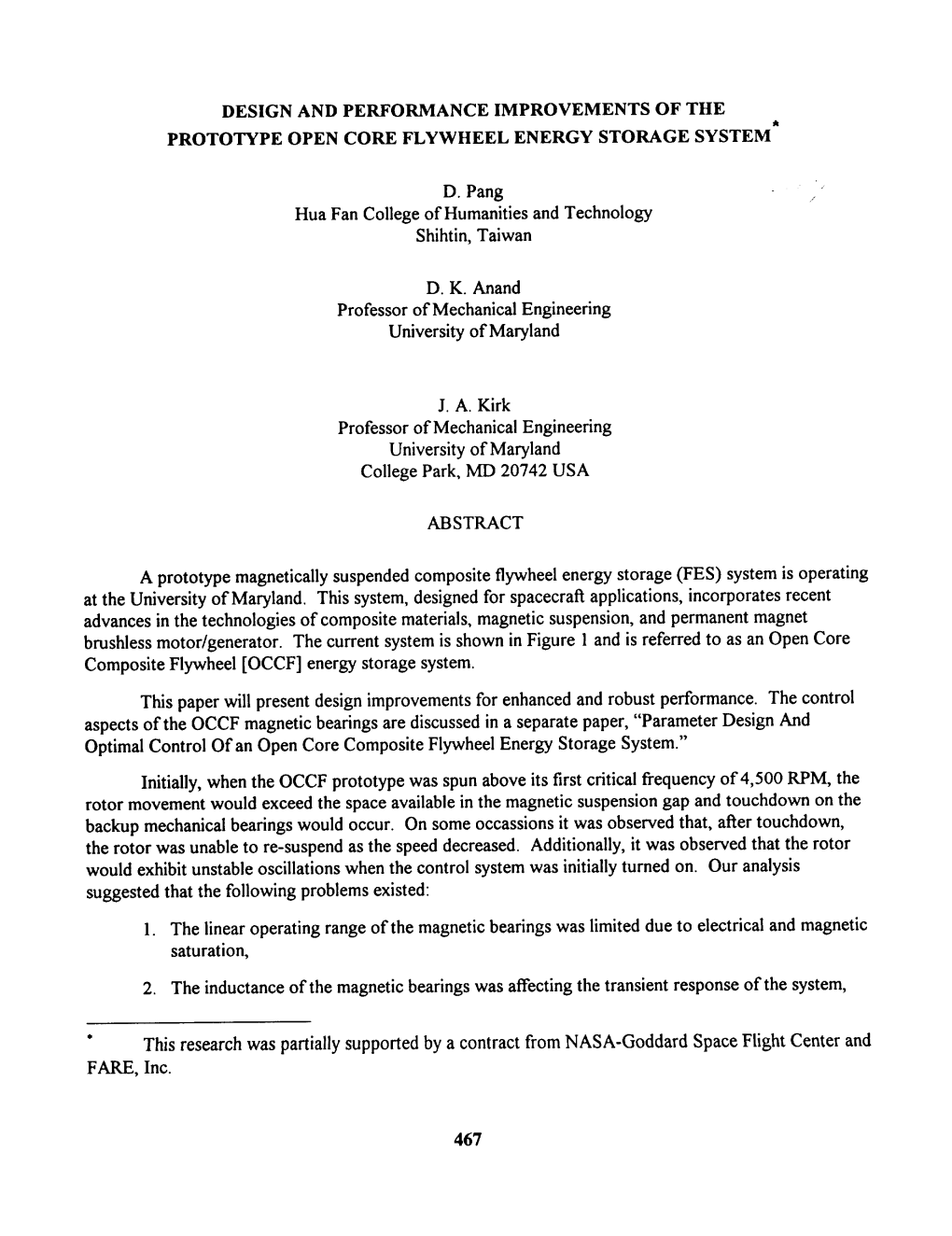 DESIGN and PERFORMANCE IMPROVEMENTS of the T PROTOTYPE OPEN CORE FLYWHEEL ENERGY STORAGE SYSTEM