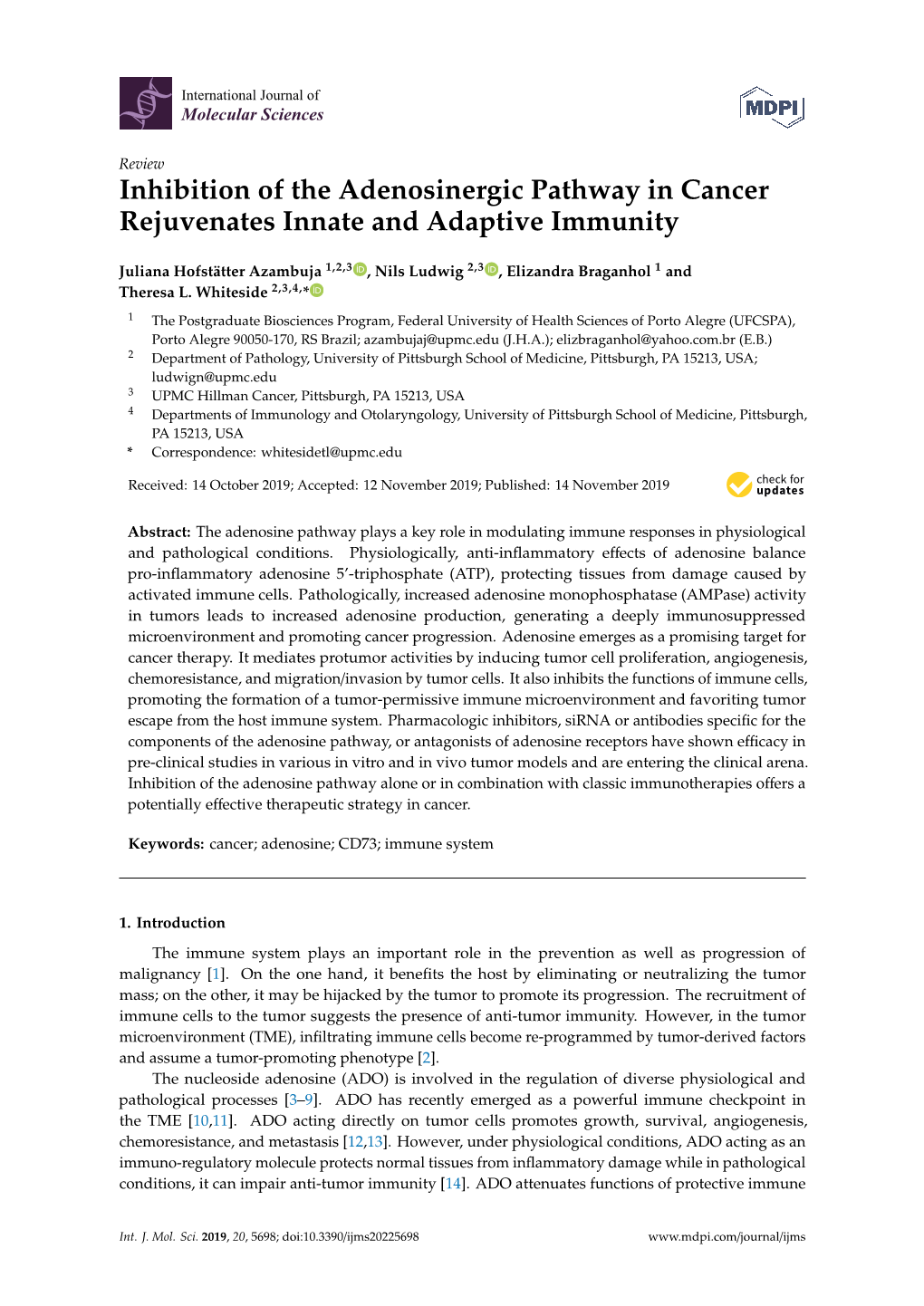 Inhibition of the Adenosinergic Pathway in Cancer Rejuvenates Innate and Adaptive Immunity