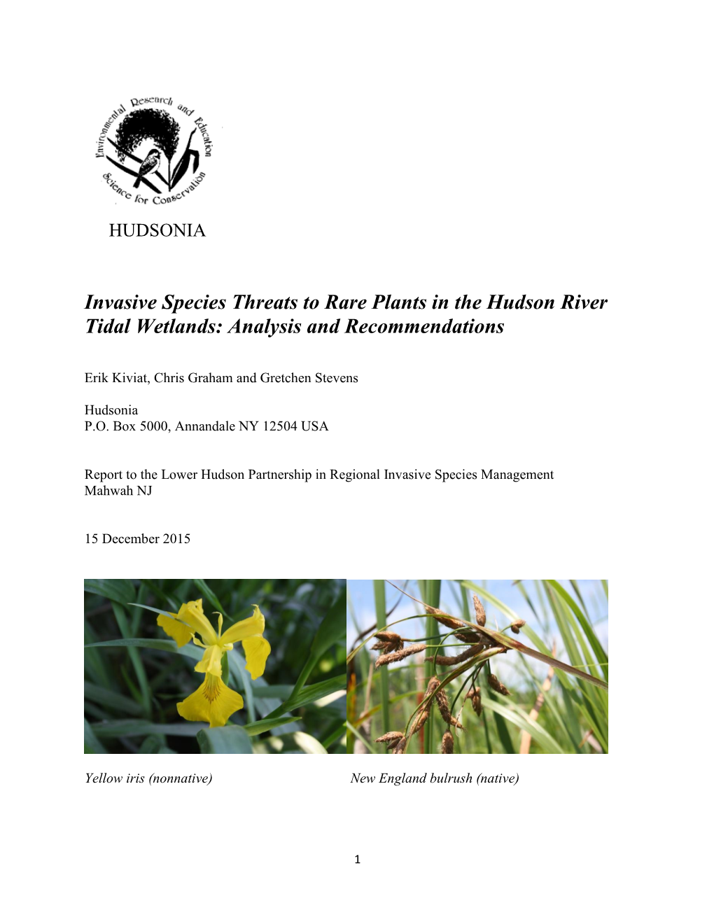 Invasive Species Threats to Rare Plants in the Hudson River Tidal Wetlands: Analysis and Recommendations