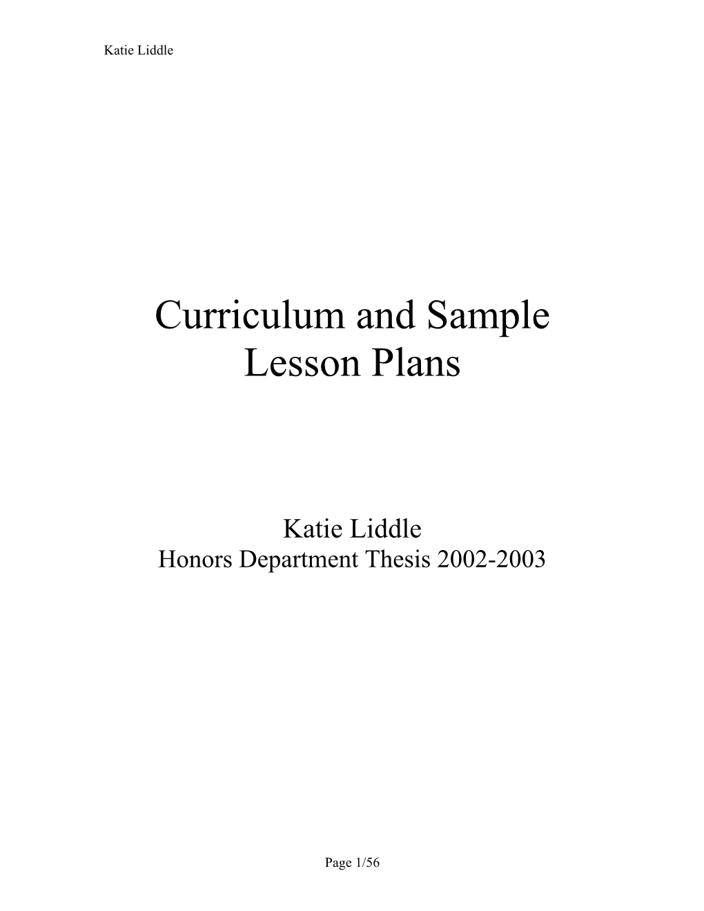 Curriculum and Sample Lesson Plans