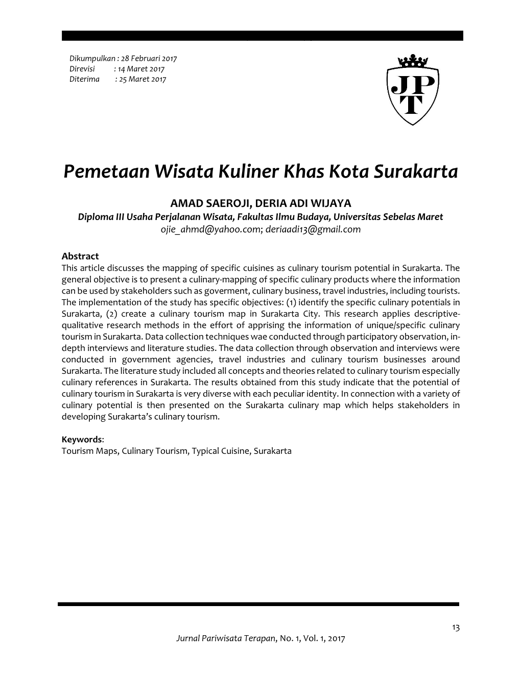 Pemetaan Wisata Kuliner Khas Kota Surakarta