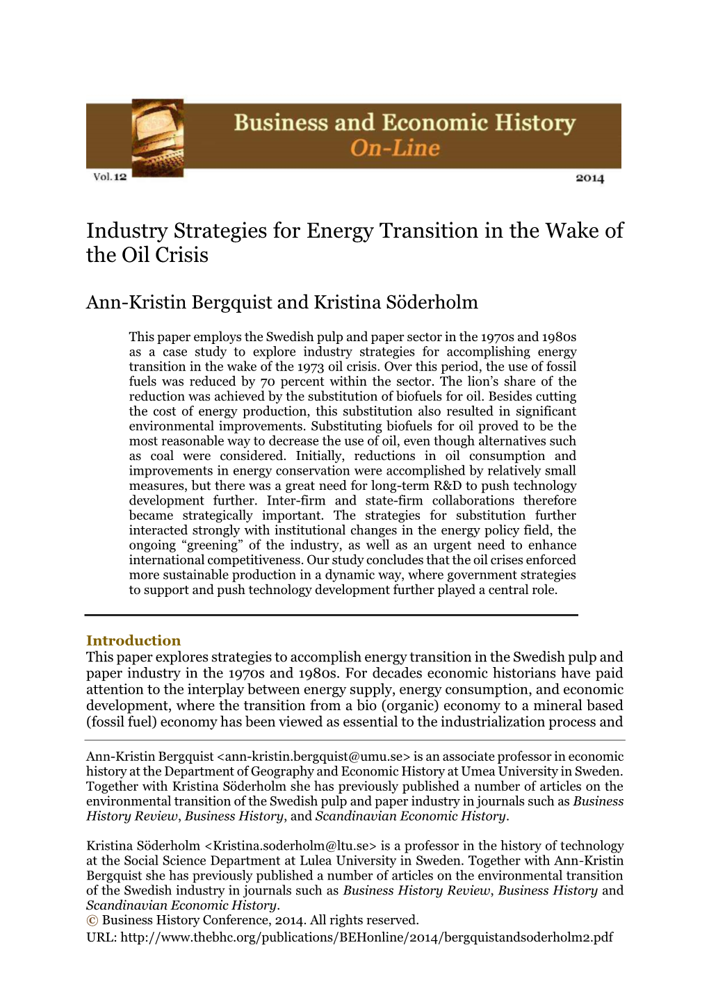 Industry Strategies for Energy Transition in the Wake of the Oil Crisis