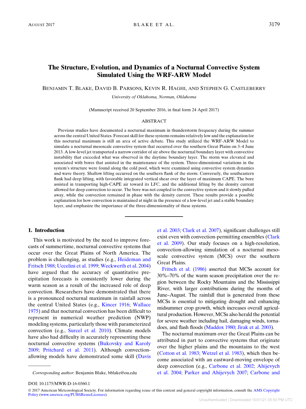 The Structure, Evolution, and Dynamics of a Nocturnal Convective System Simulated Using the WRF-ARW Model