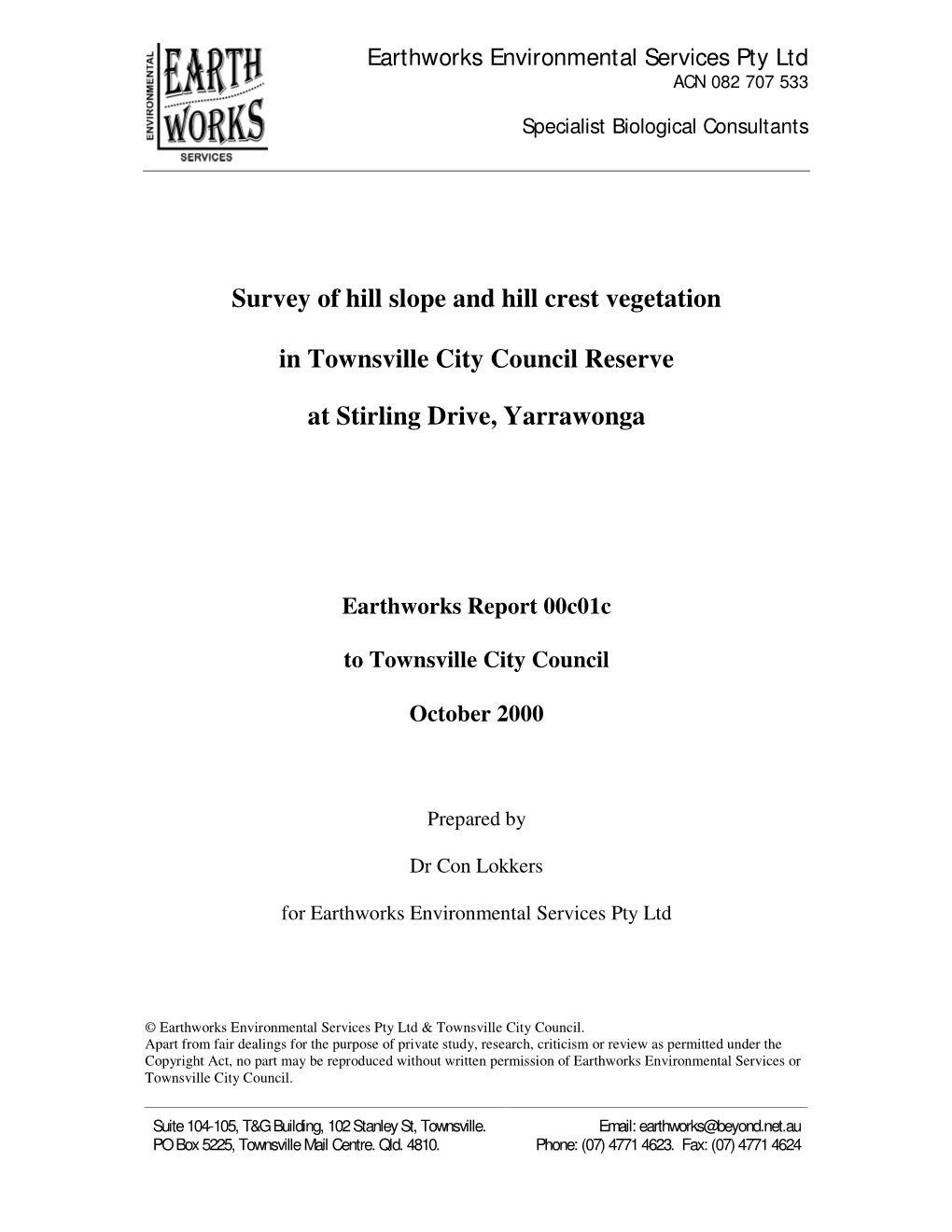 Survey of Hill Slope and Hill Crest Vegetation in Townsville City