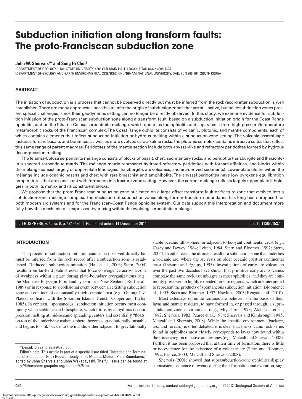 Subduction Initiation Along Transform Faults: the Proto-Franciscan Subduction Zone