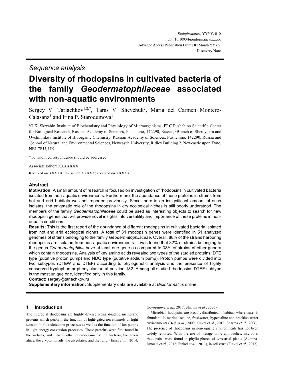 Diversity of Rhodopsins in Cultivated Bacteria of the Family Geodermatophilaceae Associated with Non-Aquatic Environments Sergey V