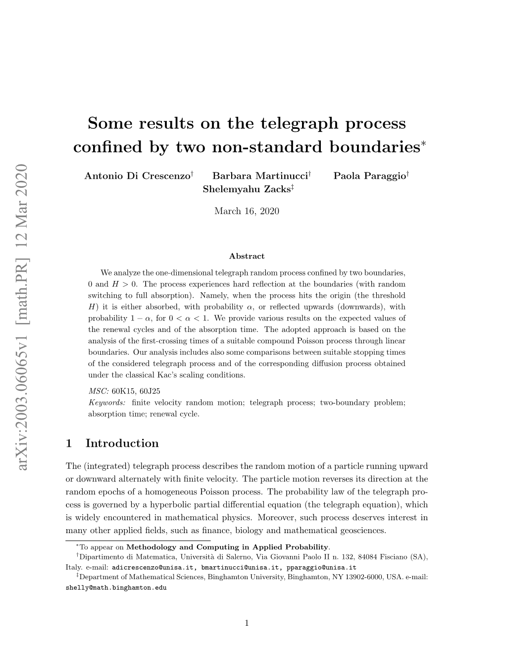 Some Results on the Telegraph Process Confined by Two Non