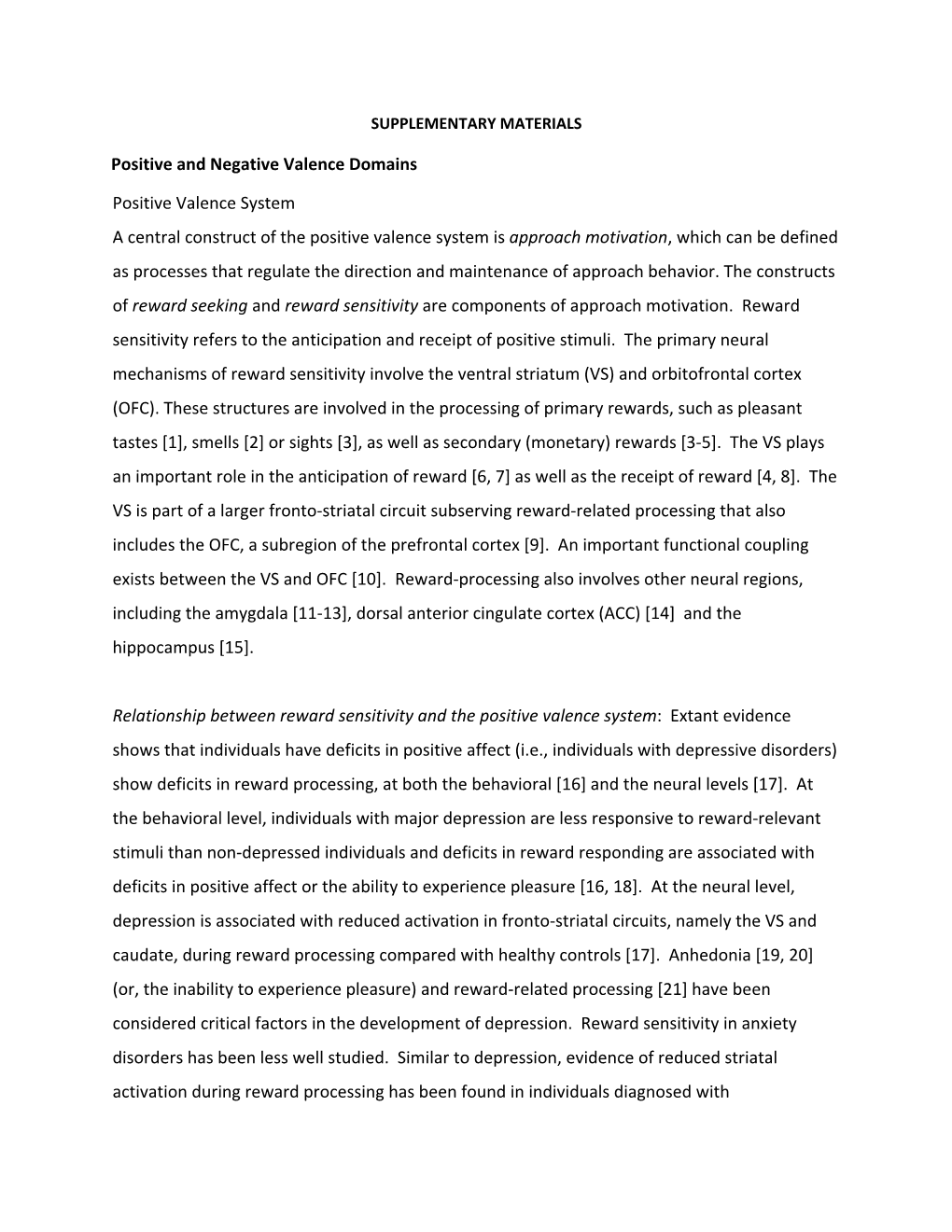 Positive and Negative Valence Domains Positive