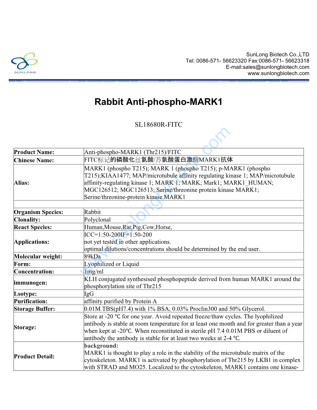 Rabbit Anti-Phospho-MARK1-SL18680R-FITC