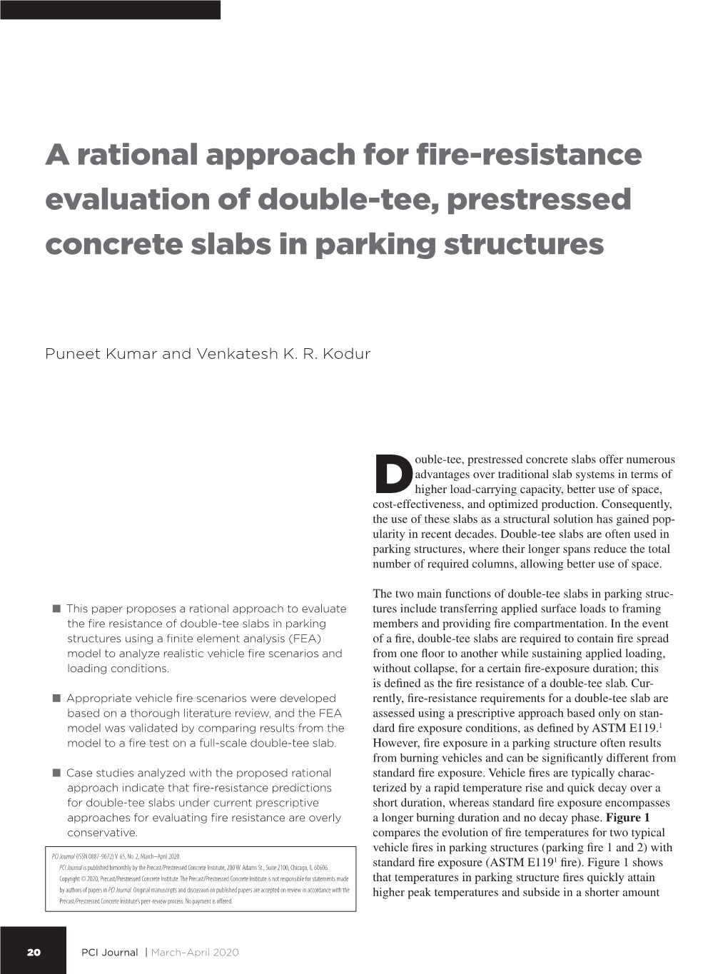 A Rational Approach for Fire-Resistance Evaluation of Double-Tee, Prestressed Concrete Slabs in Parking Structures