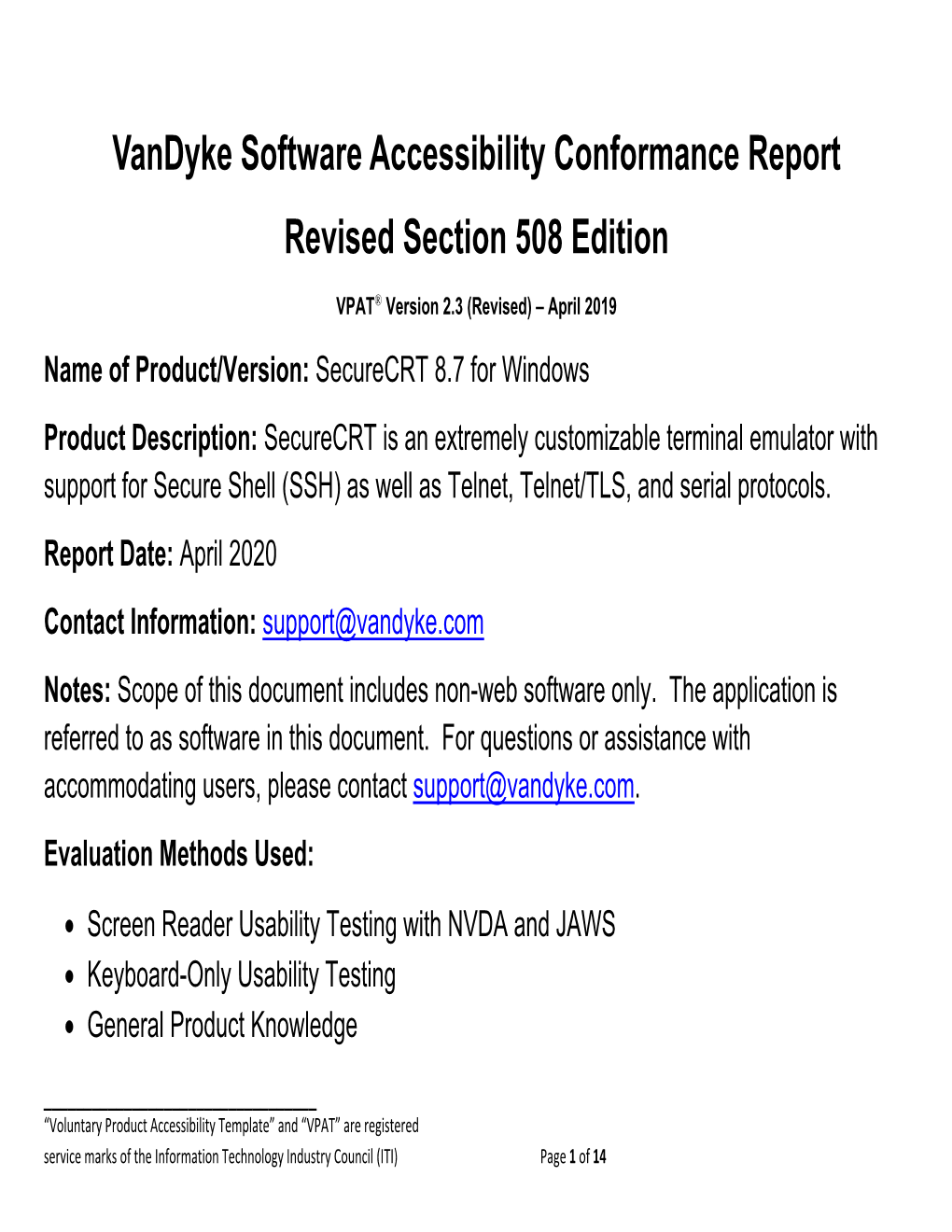 Vandyke Software Accessibility Conformance Report Revised