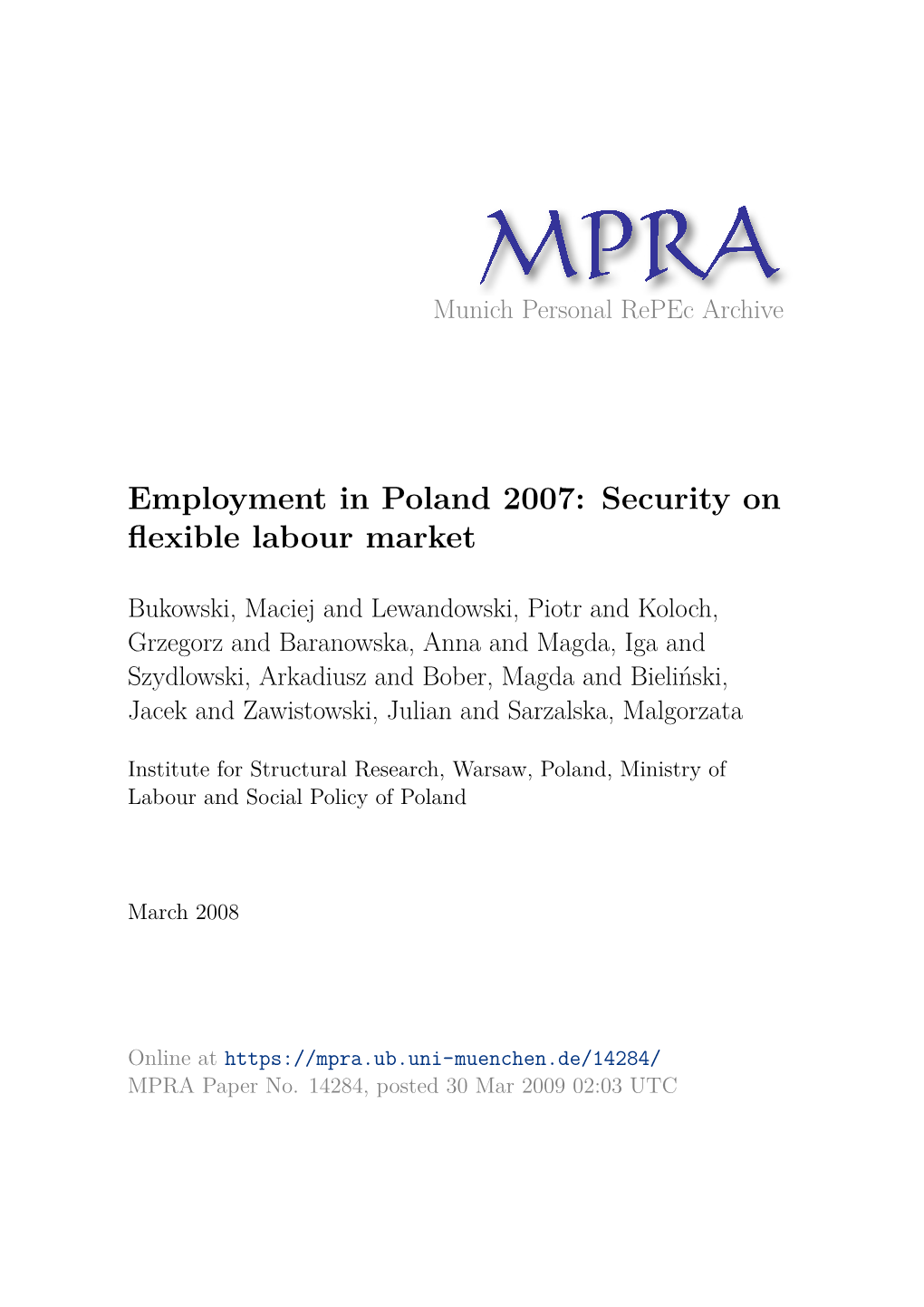 Employment in Poland 2007: Security on Flexible Labour Market