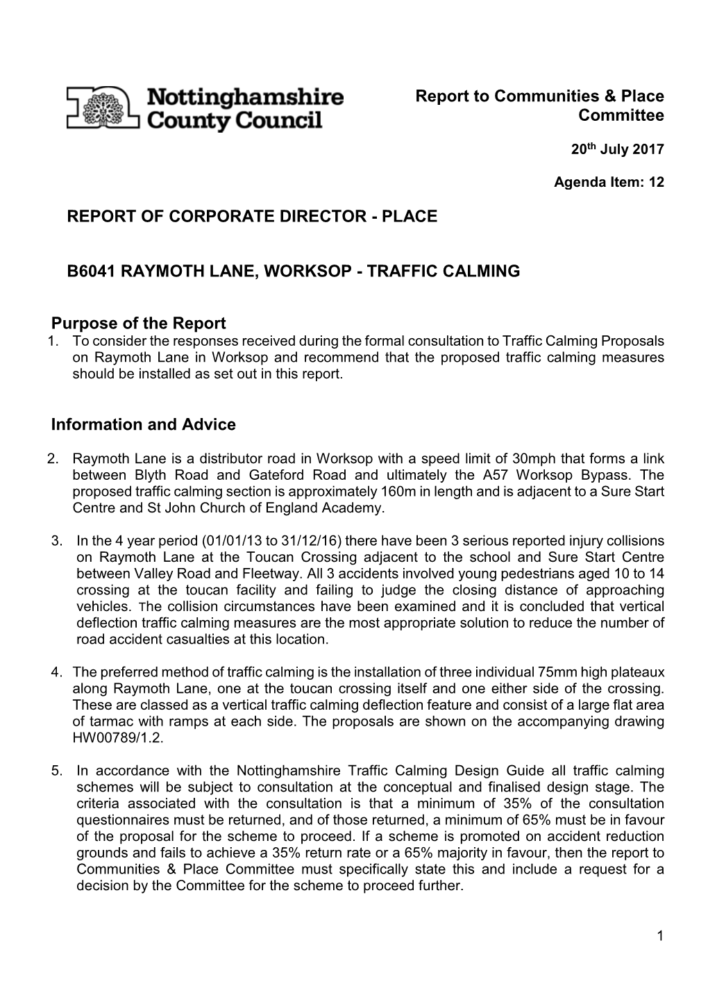 B6041 Raymoth Lane Worksop -Traffic Calming