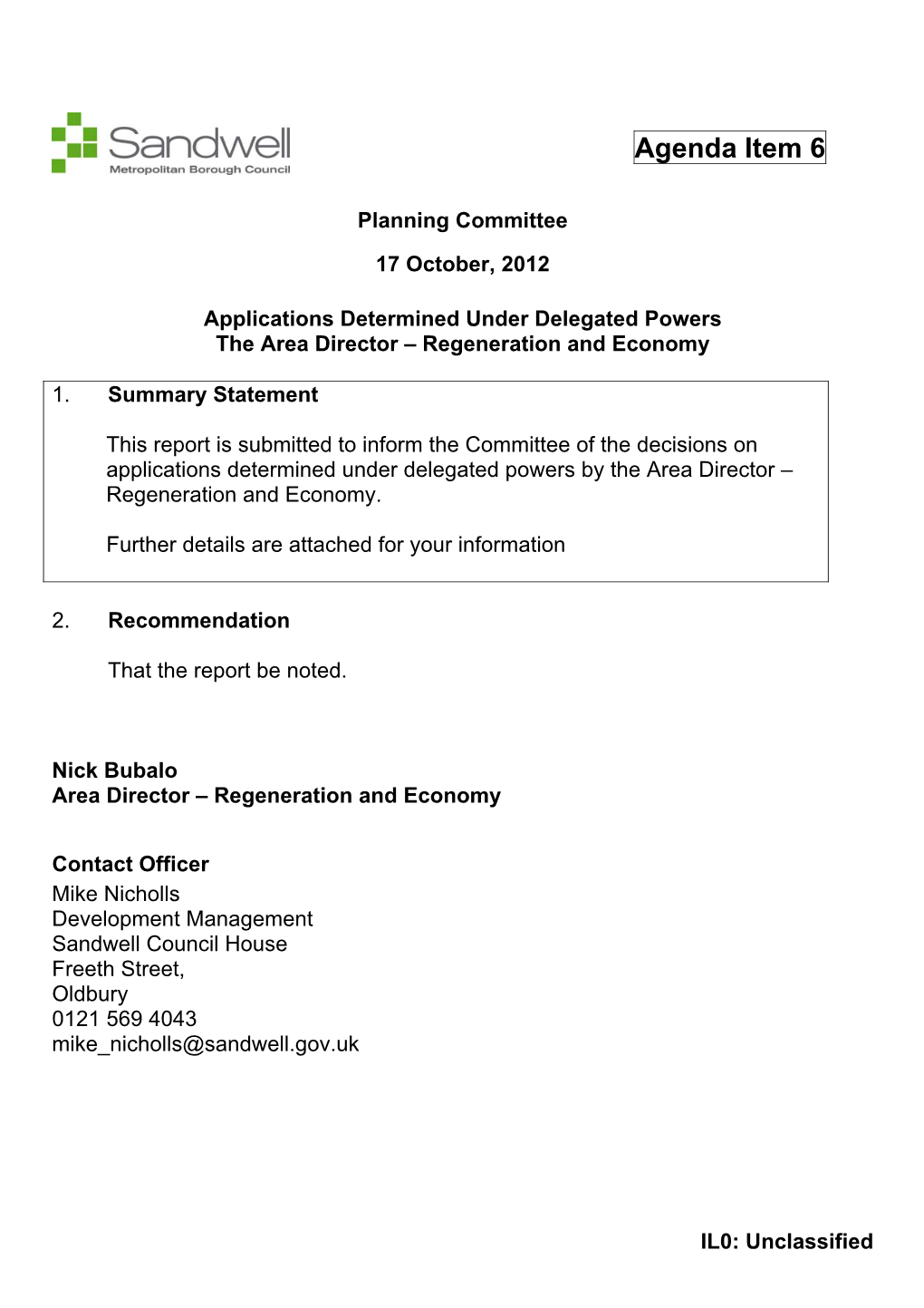 Sandwell Metropolitan Borough Council Planning Committee