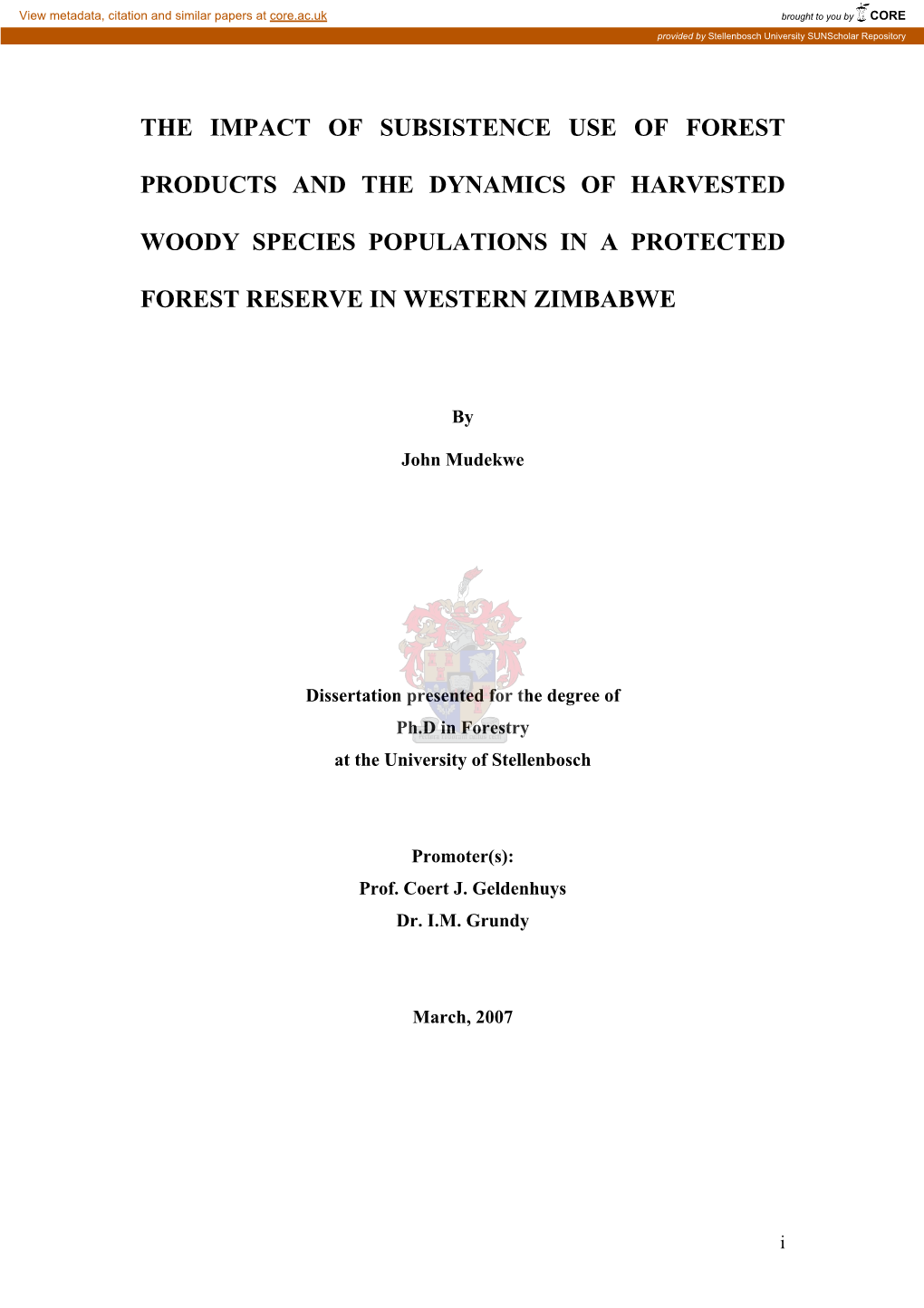 The Impact of Subsistence Use of Forest Products and the Dynamics Of