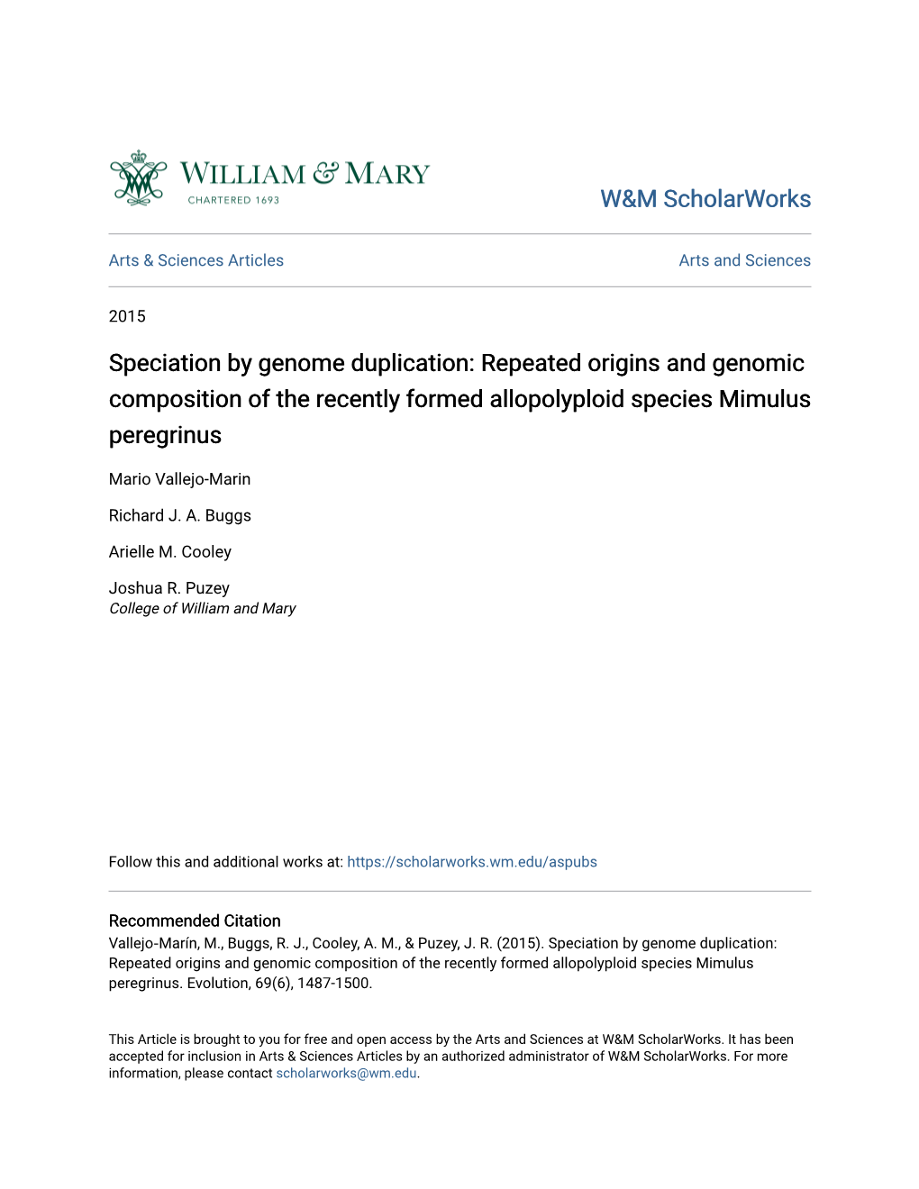 Speciation by Genome Duplication: Repeated Origins and Genomic Composition of the Recently Formed Allopolyploid Species Mimulus Peregrinus