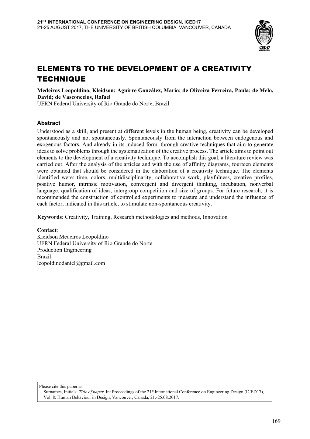Elements to the Development of a Creativity Technique