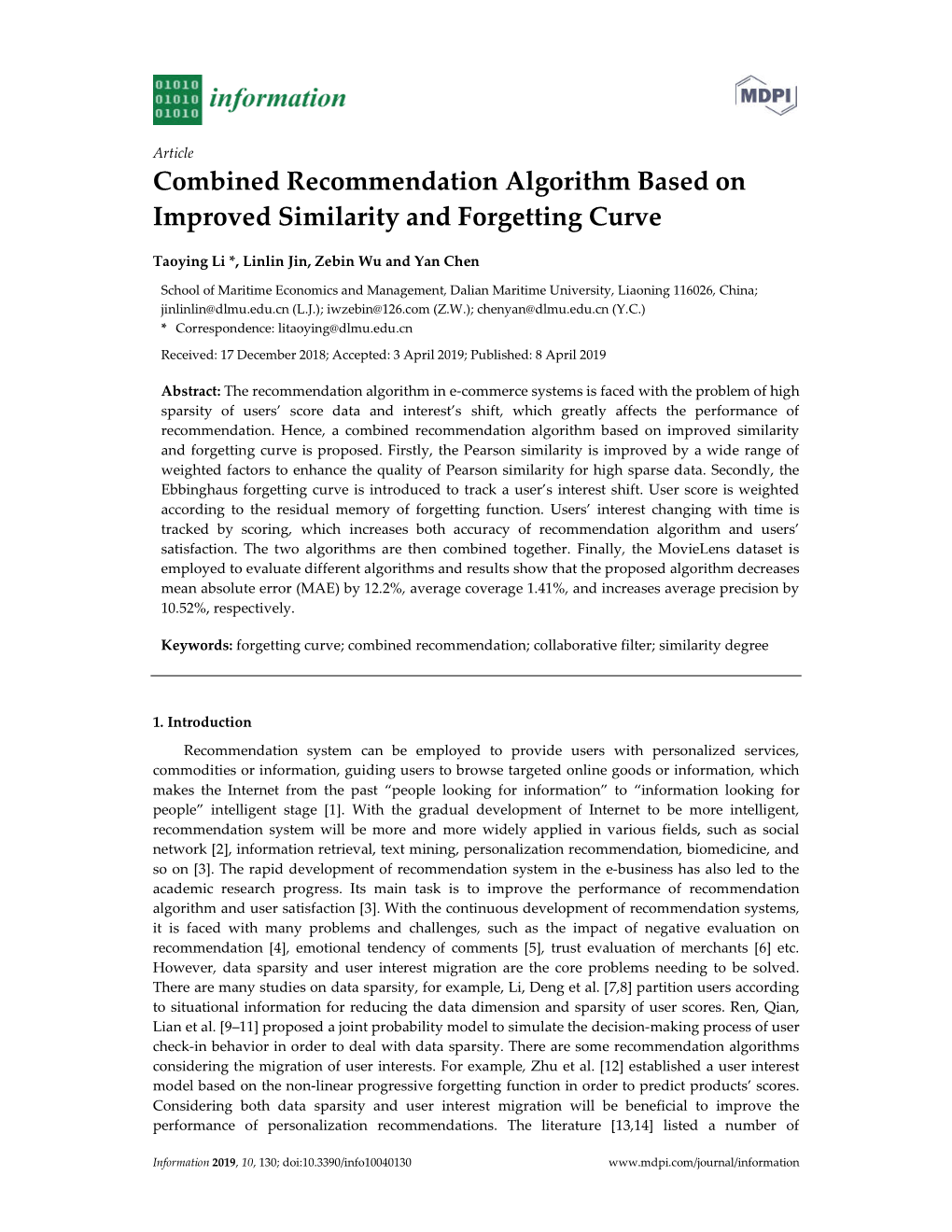 Combined Recommendation Algorithm Based on Improved Similarity and Forgetting Curve
