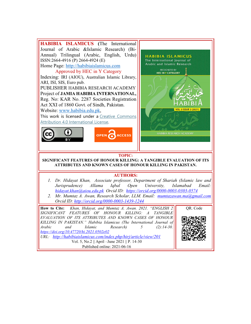 HABIBIA ISLAMICUS (The International Journal of Arabic