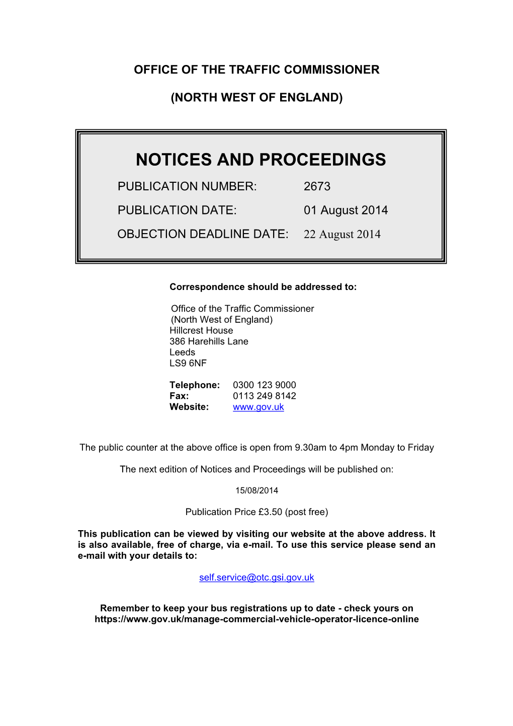 Notices and Proceedings 1 August 2014