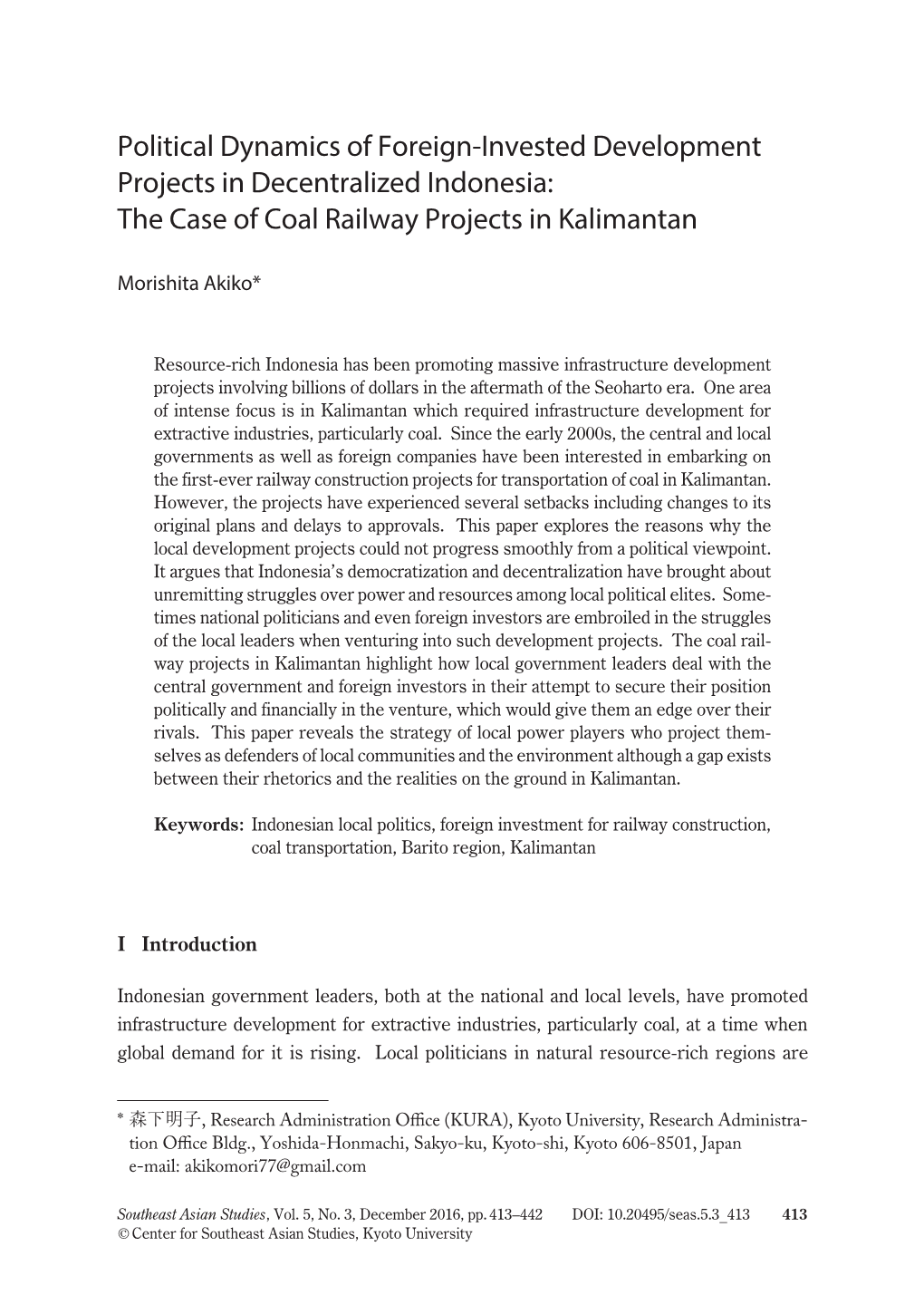 The Case of Coal Railway Projects in Kalimantan