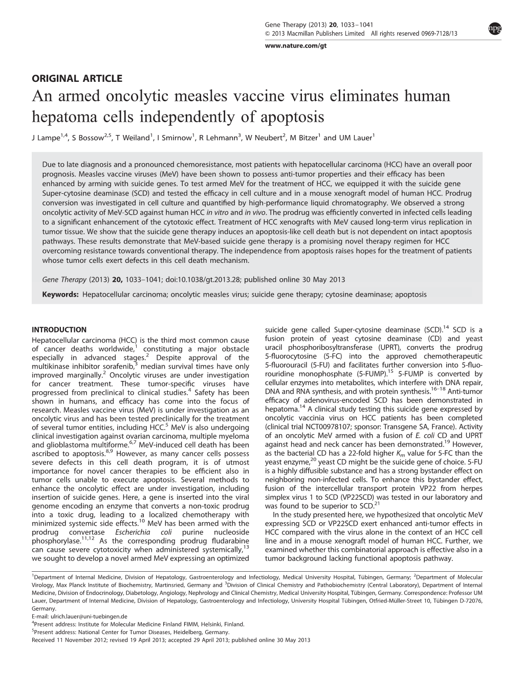 An Armed Oncolytic Measles Vaccine Virus Eliminates Human Hepatoma Cells Independently of Apoptosis