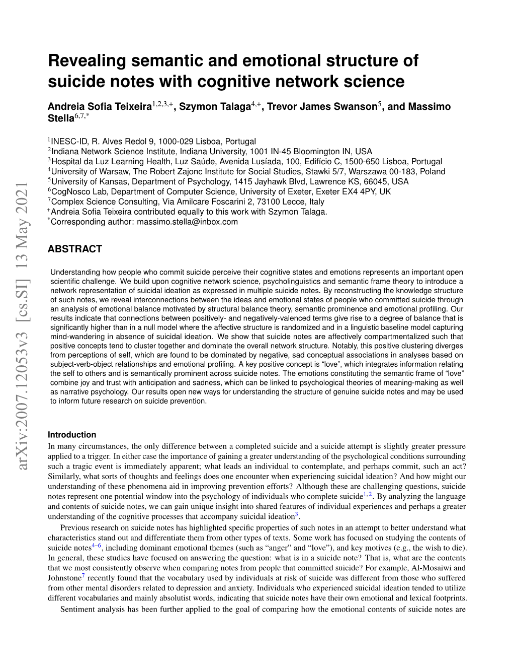 Revealing Semantic and Emotional Structure of Suicide Notes with Cognitive Network Science