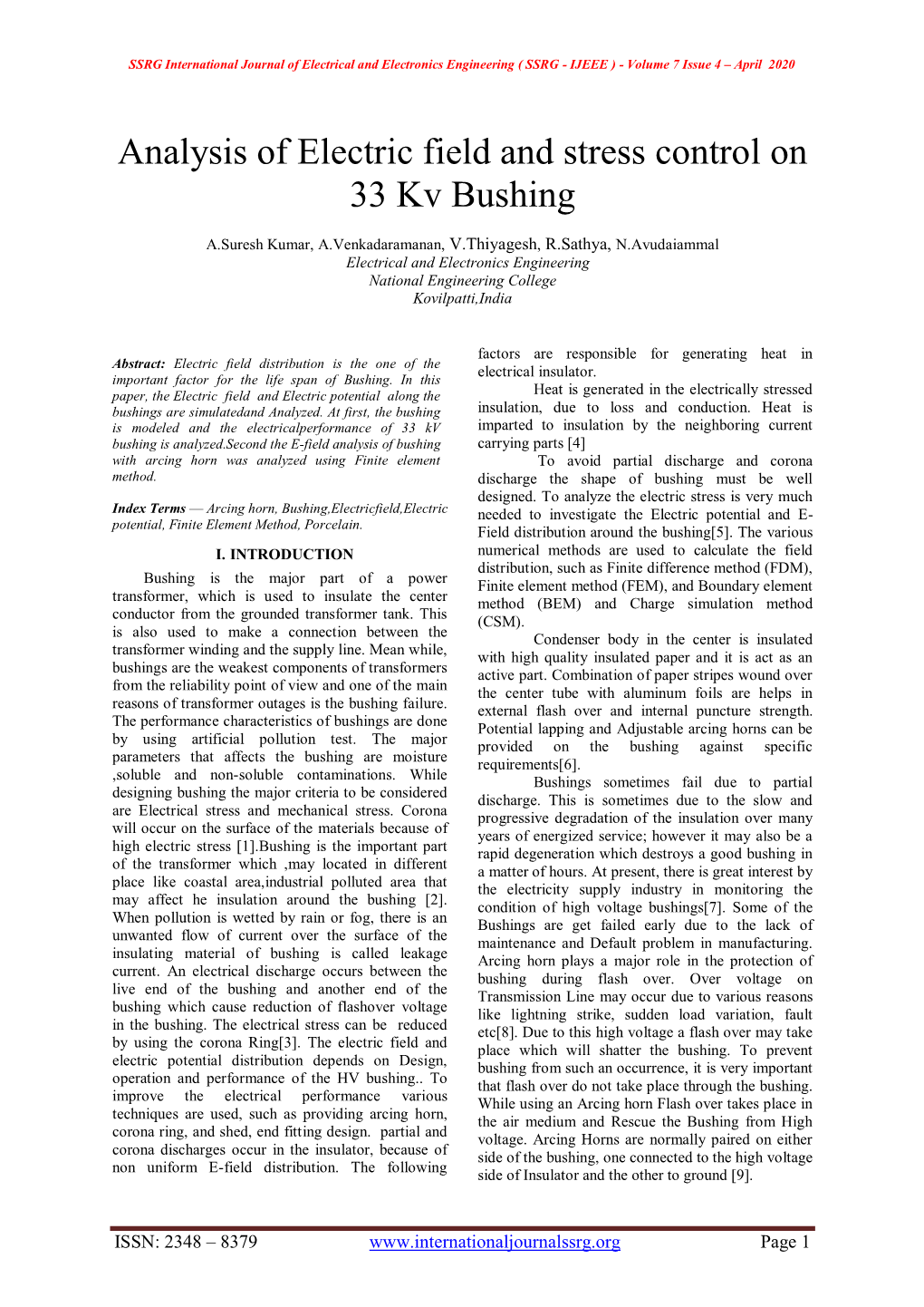 Analysis of Electric Field and Stress Control on 33 Kv Bushing