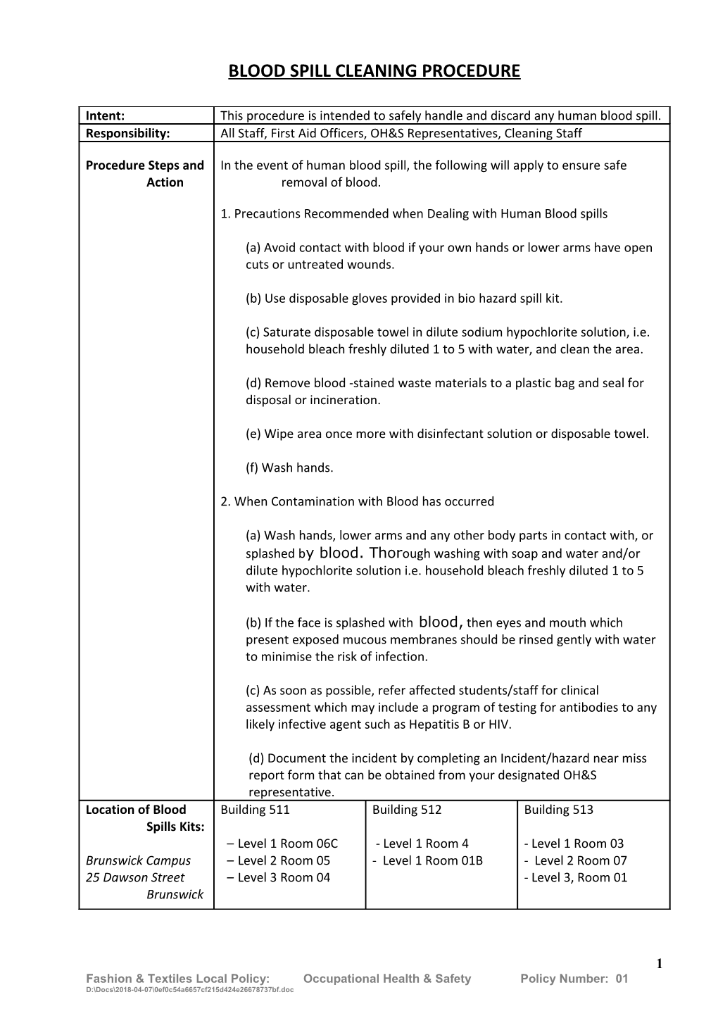 Blood Cleaning Policy