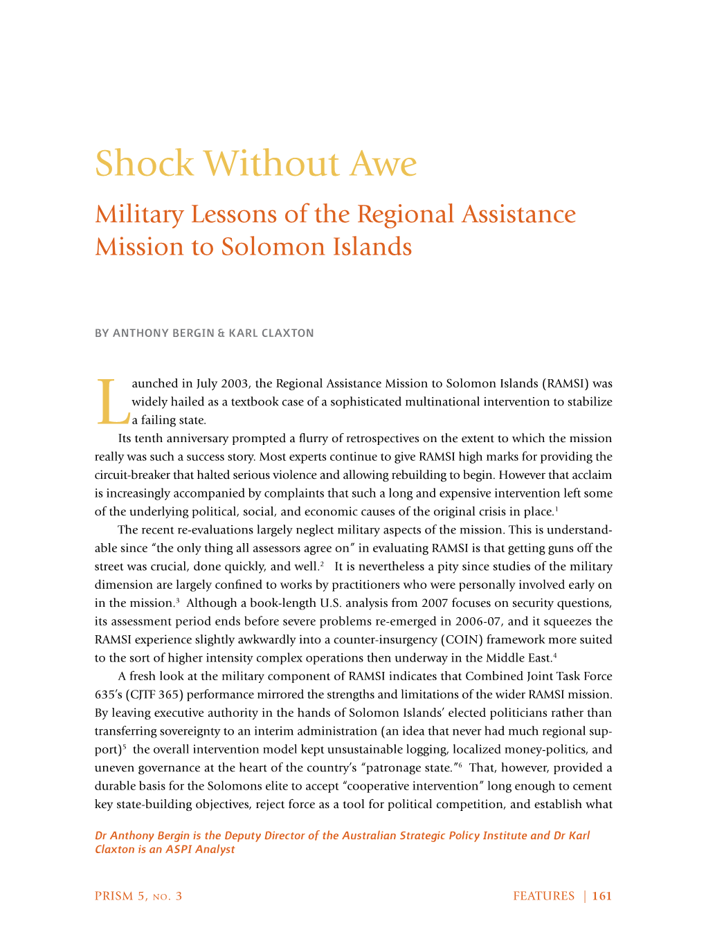 Shock Without Awe Military Lessons of the Regional Assistance Mission to Solomon Islands
