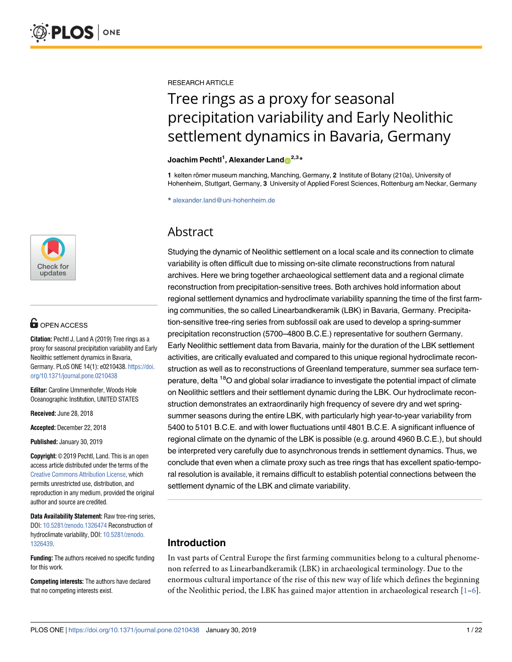 Tree Rings As a Proxy for Seasonal Precipitation Variability and Early Neolithic Settlement Dynamics in Bavaria, Germany