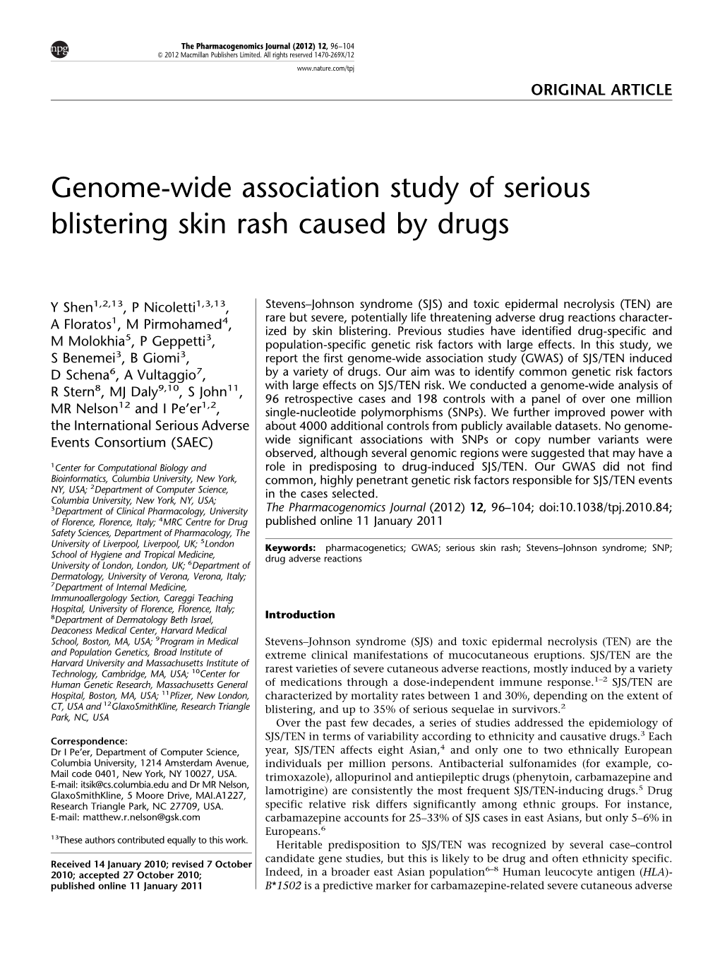 Genome-Wide Association Study of Serious Blistering Skin Rash Caused by Drugs