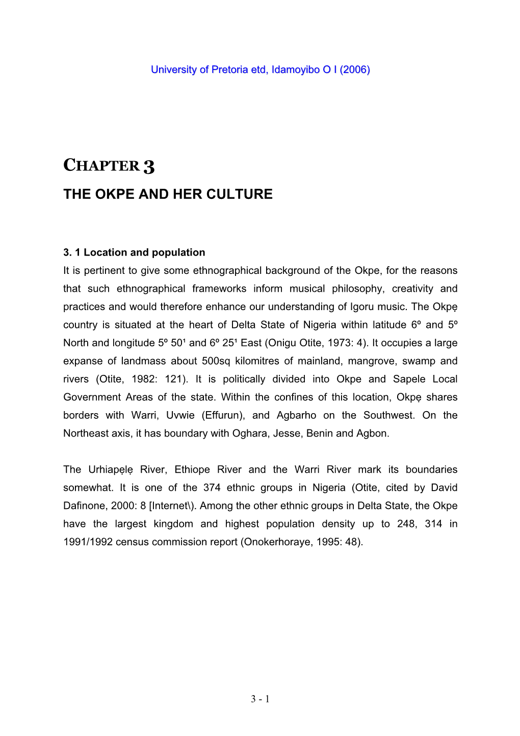 Chapter 3 the Okpe and Her Culture