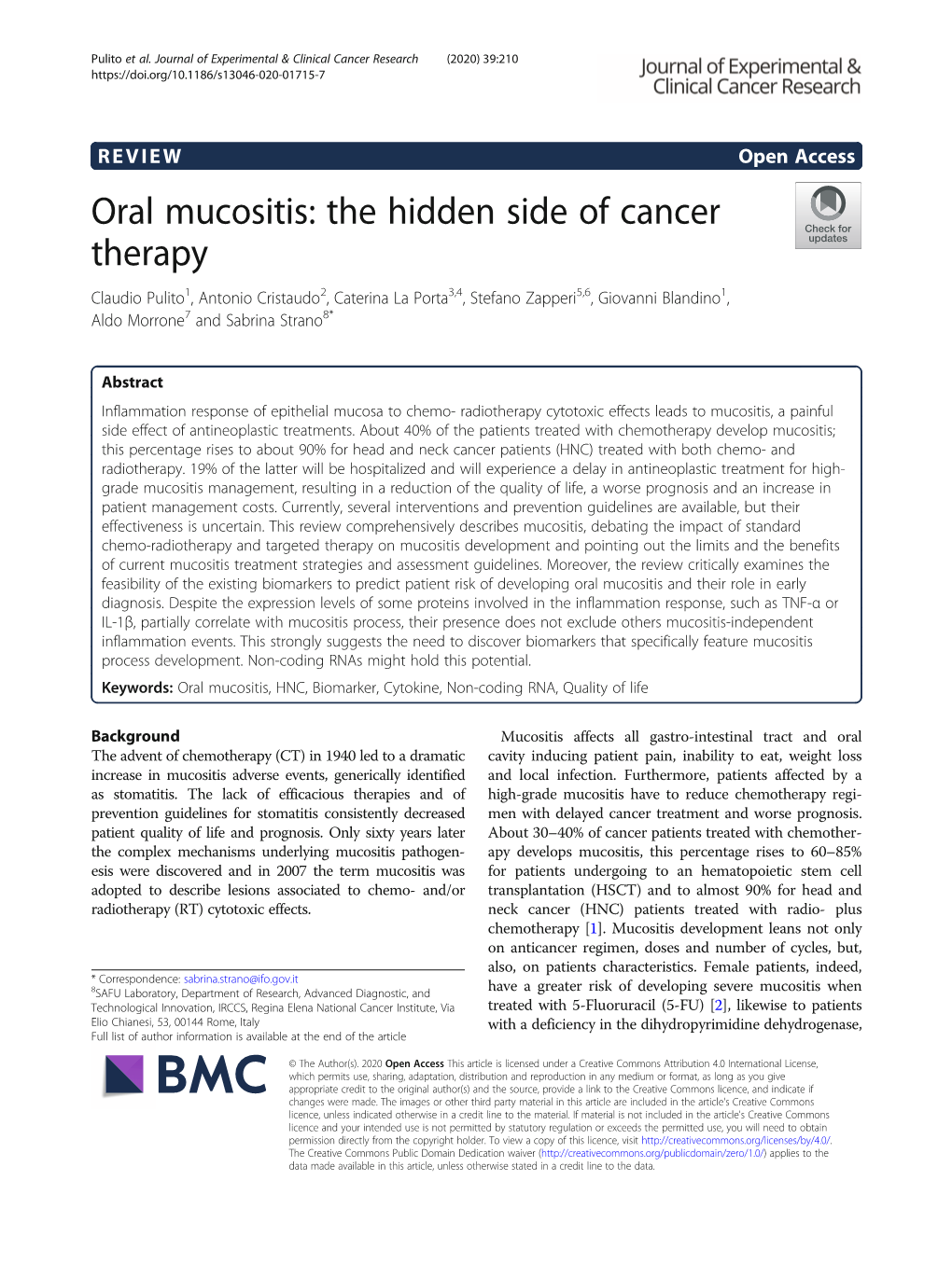 Oral Mucositis: the Hidden Side of Cancer Therapy