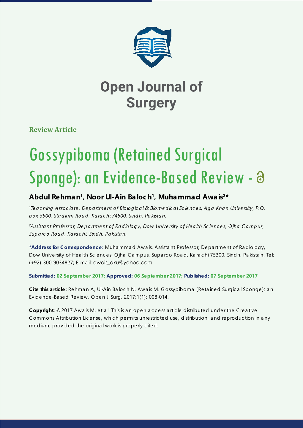 Gossypiboma (Retained Surgical Sponge): an Evidence-Based Review