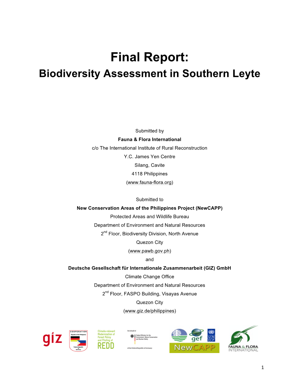 Final Report: Biodiversity Assessment in Southern Leyte