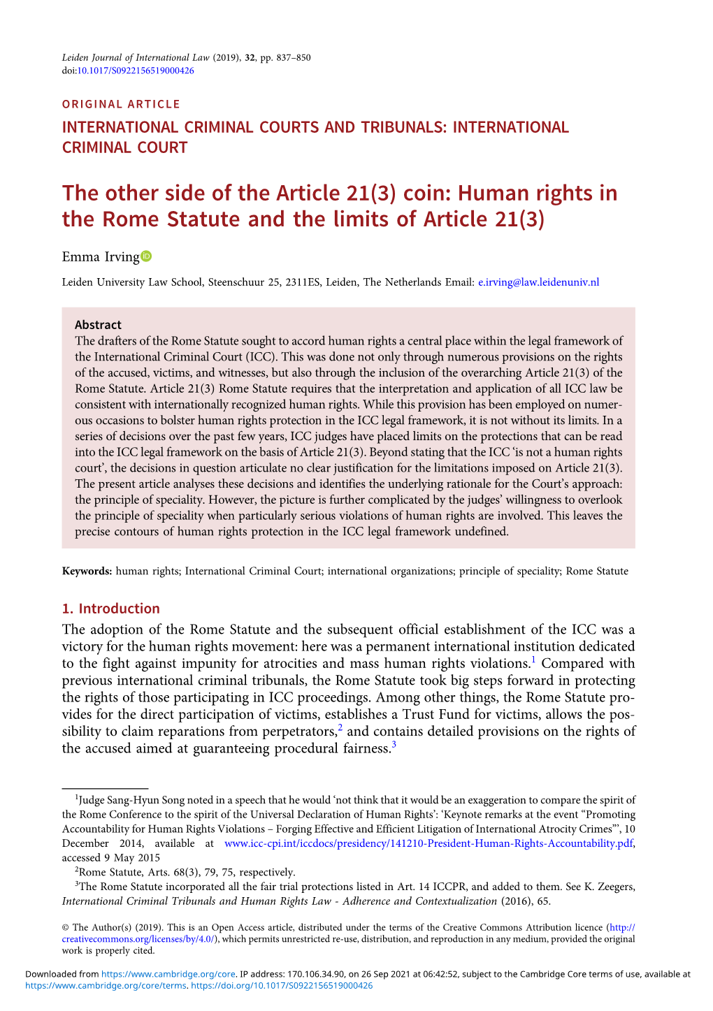 Human Rights in the Rome Statute and the Limits of Article 21(3)