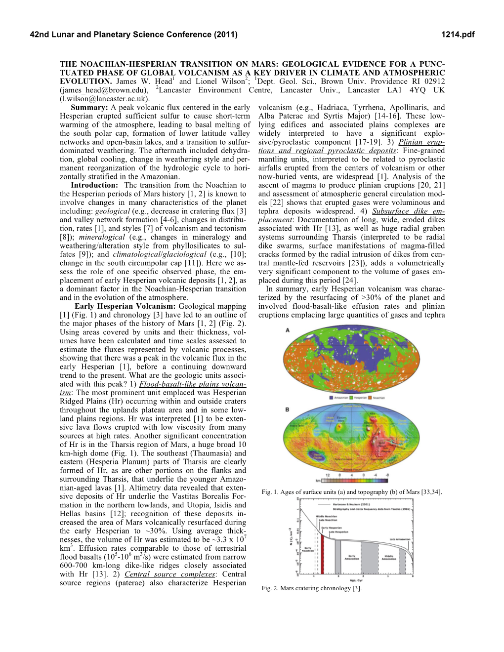 The Noachian-Hesperian Transition on Mars: Geological Evidence for a Punc- Tuated Phase of Global Volcanism As a Key Driver in Climate and Atmospheric Evolution