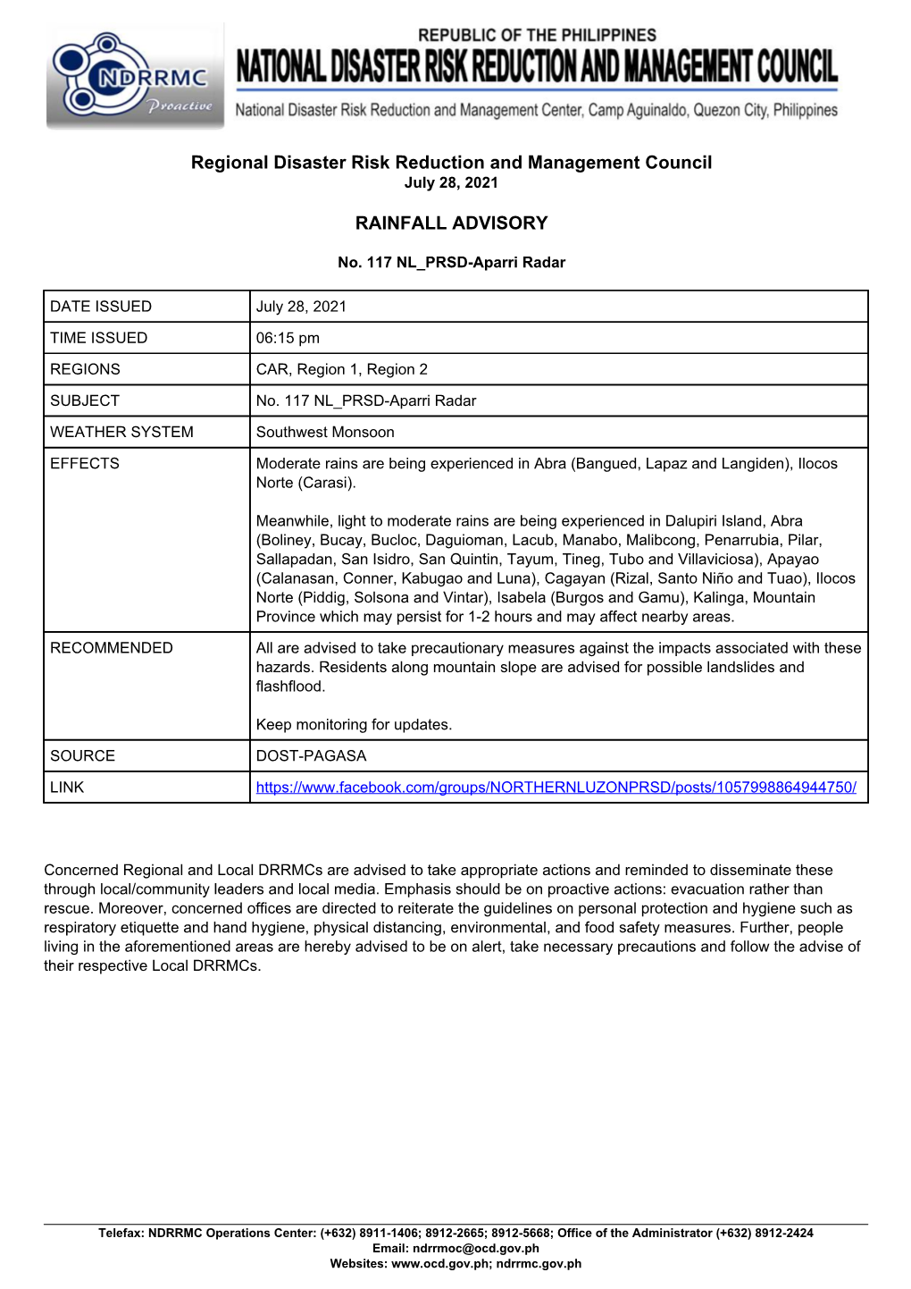 Monitoring Report Rainfall Advisory