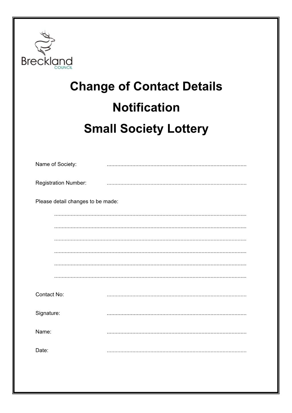 Small Society Lottery Change of Details Form