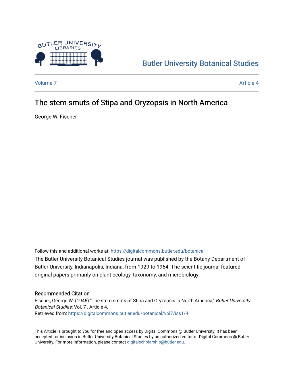 The Stem Smuts of Stipa and Oryzopsis in North America