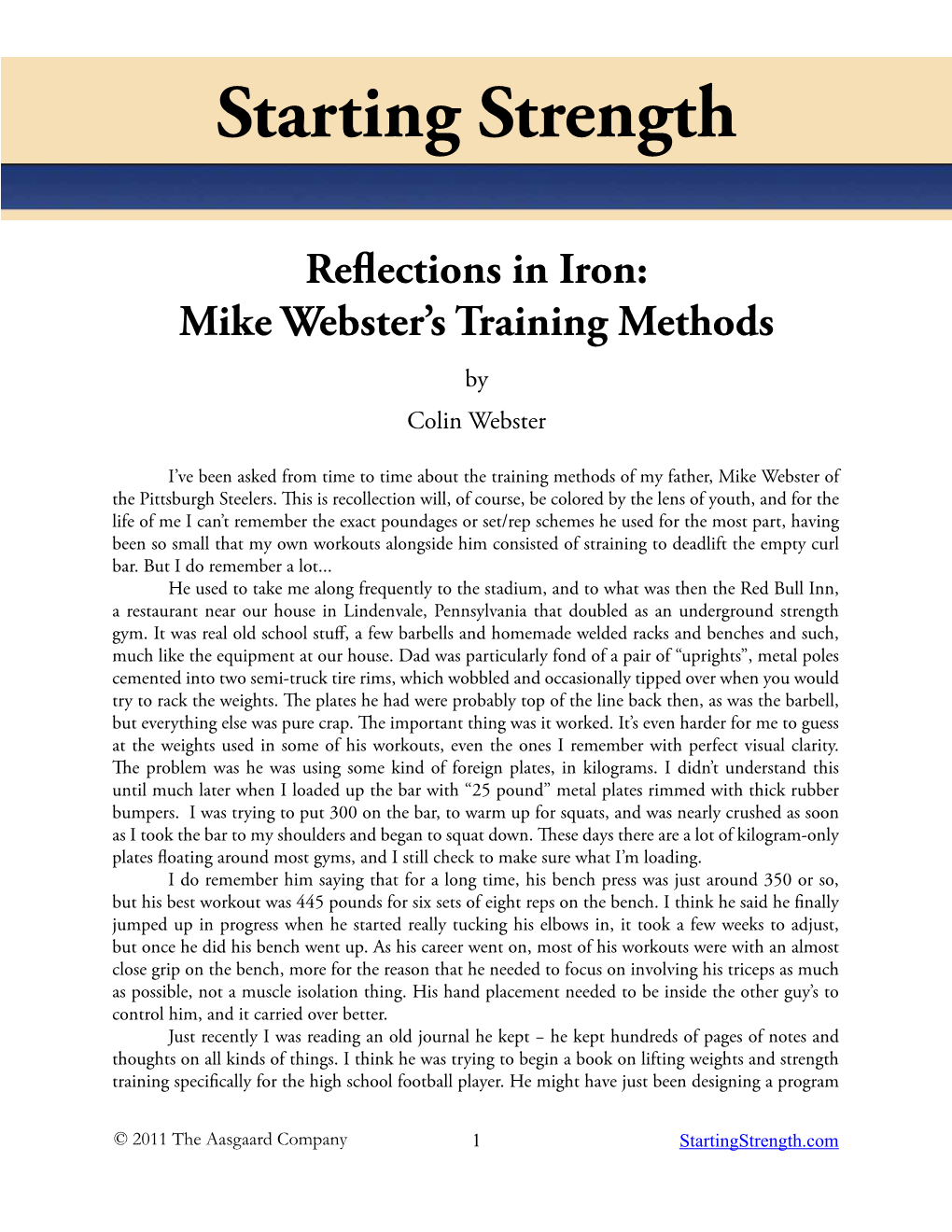 Mike Webster’S Training Methods by Colin Webster