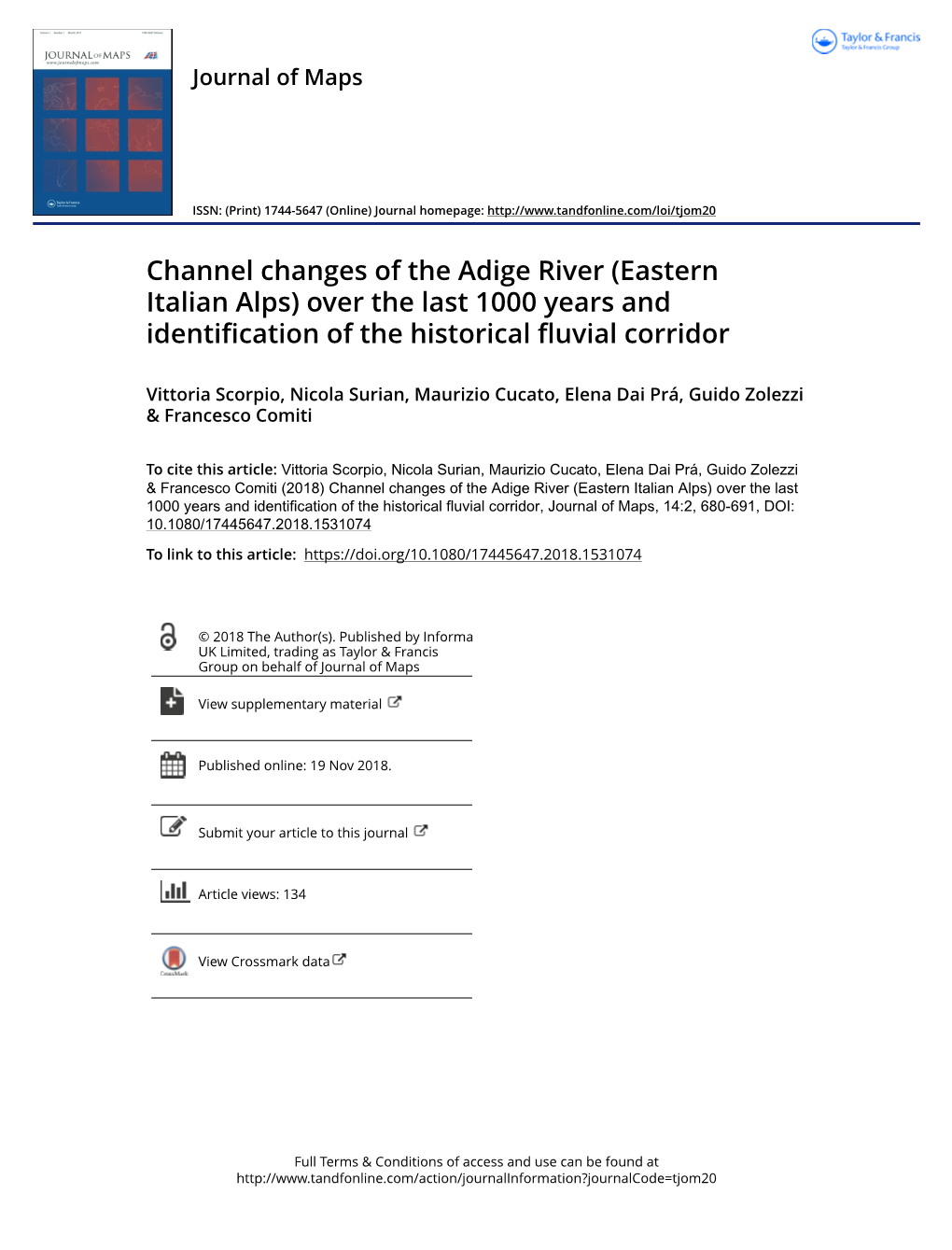 Channel Changes of the Adige River (Eastern Italian Alps) Over the Last 1000 Years and Identification of the Historical Fluvial Corridor