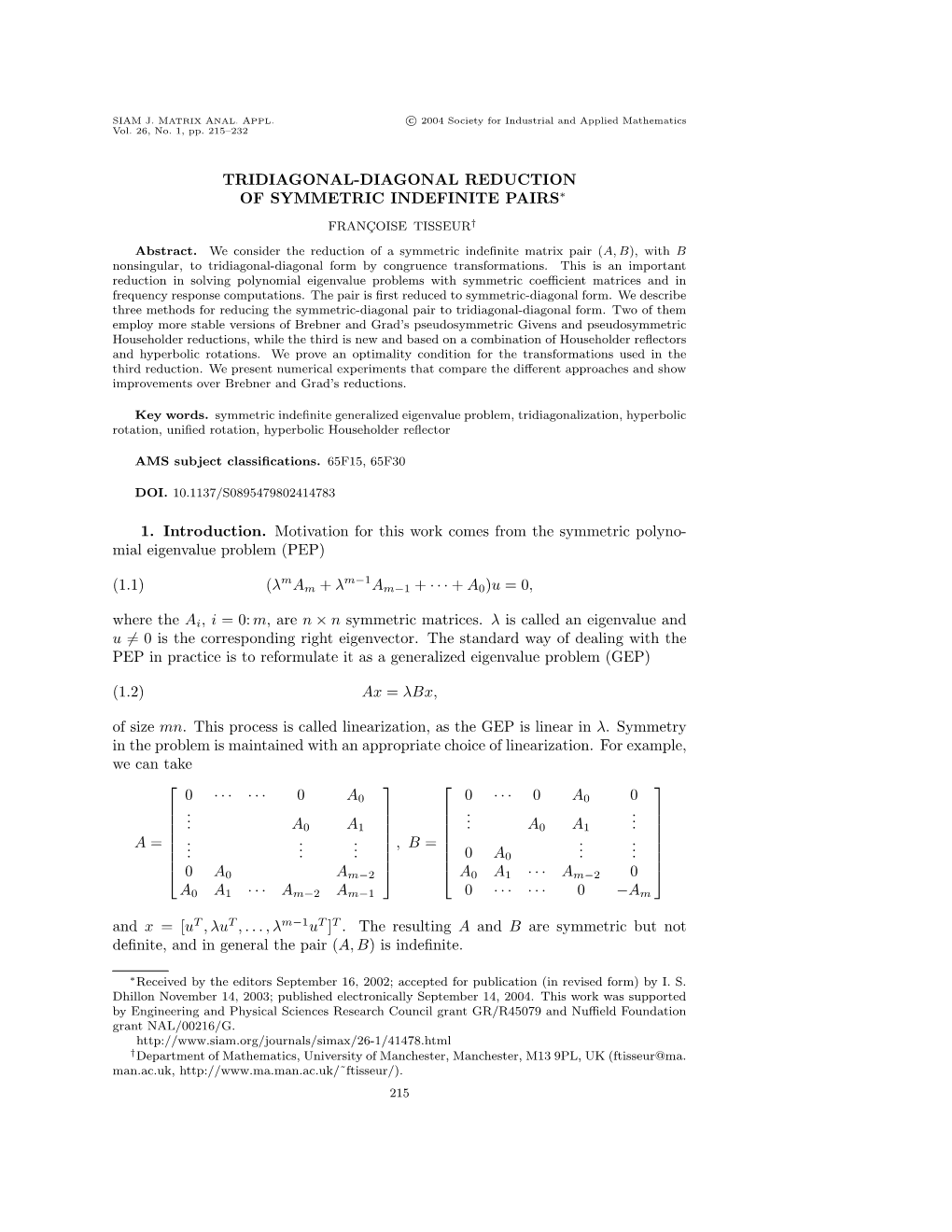 Tridiagonal-Diagonal Reduction of Symmetric Indefinite Pairs∗