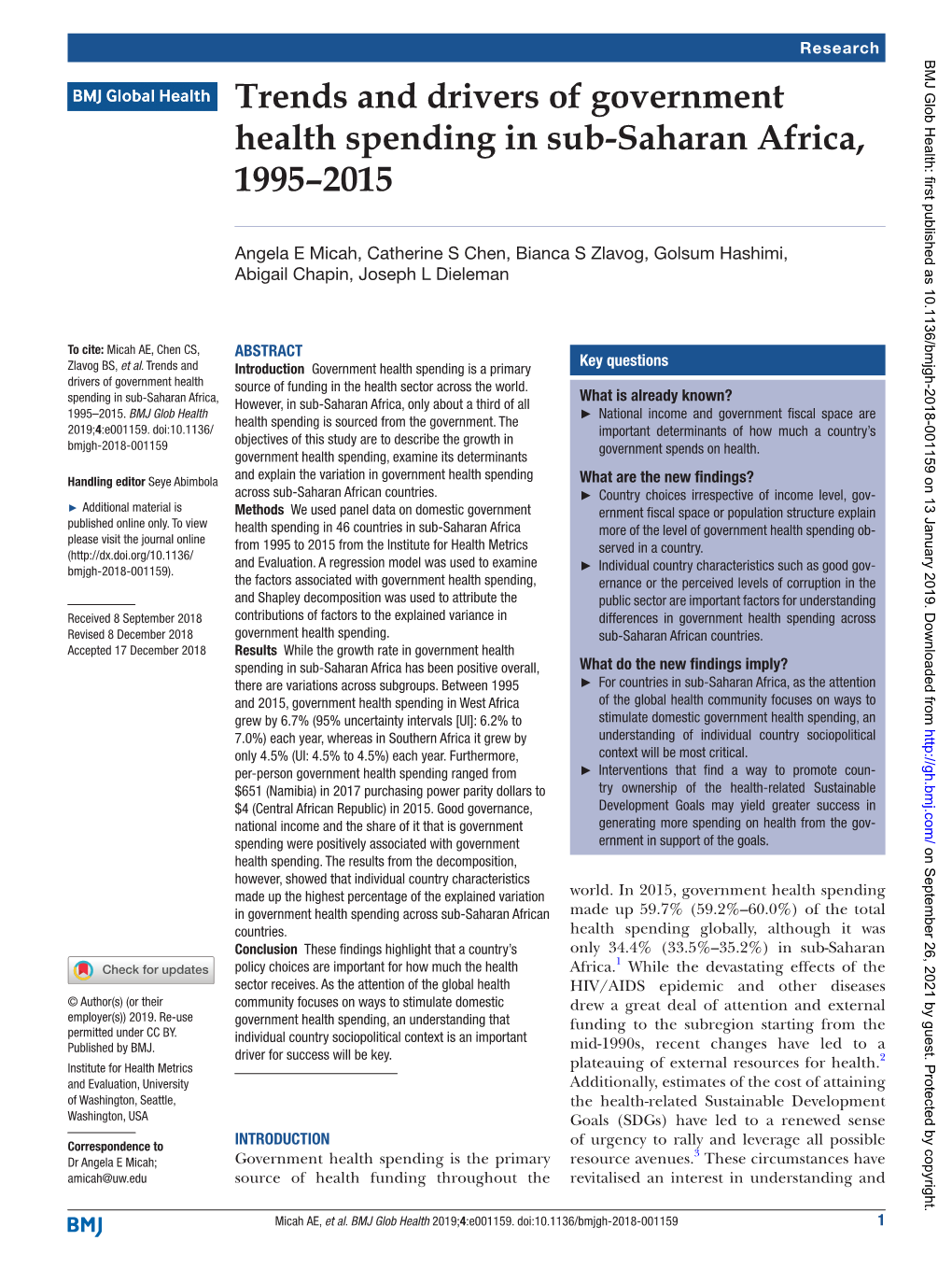 Trends and Drivers of Government Health Spending in Sub-Saharan Africa, 1995–2015