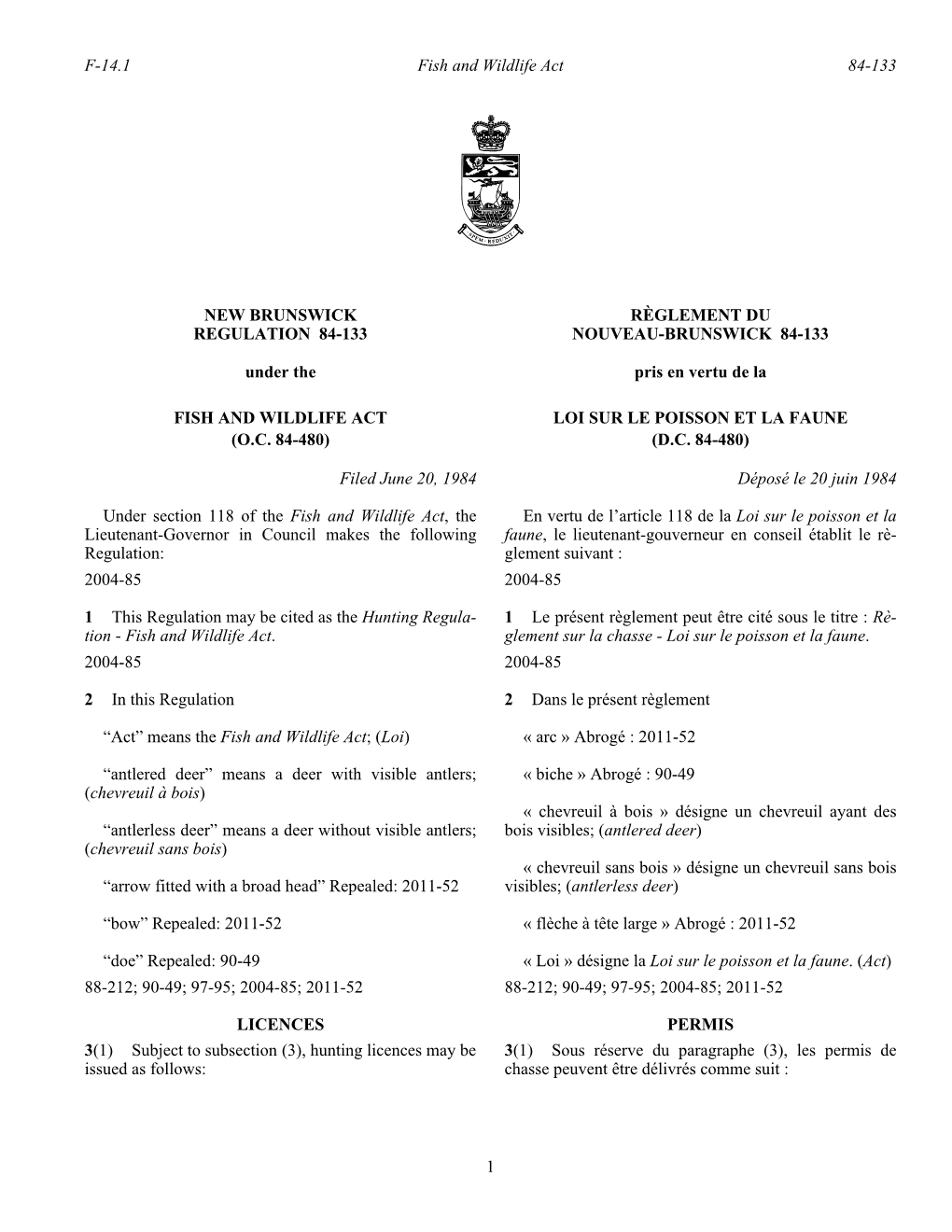 NEW BRUNSWICK REGULATION 84-133 Under the RÈGLEMENT DU