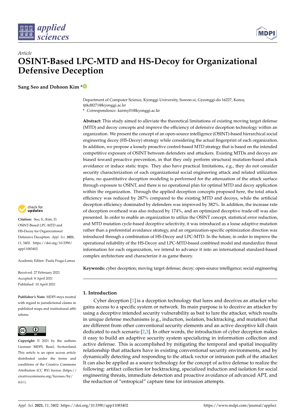 OSINT-Based LPC-MTD and HS-Decoy for Organizational Defensive Deception