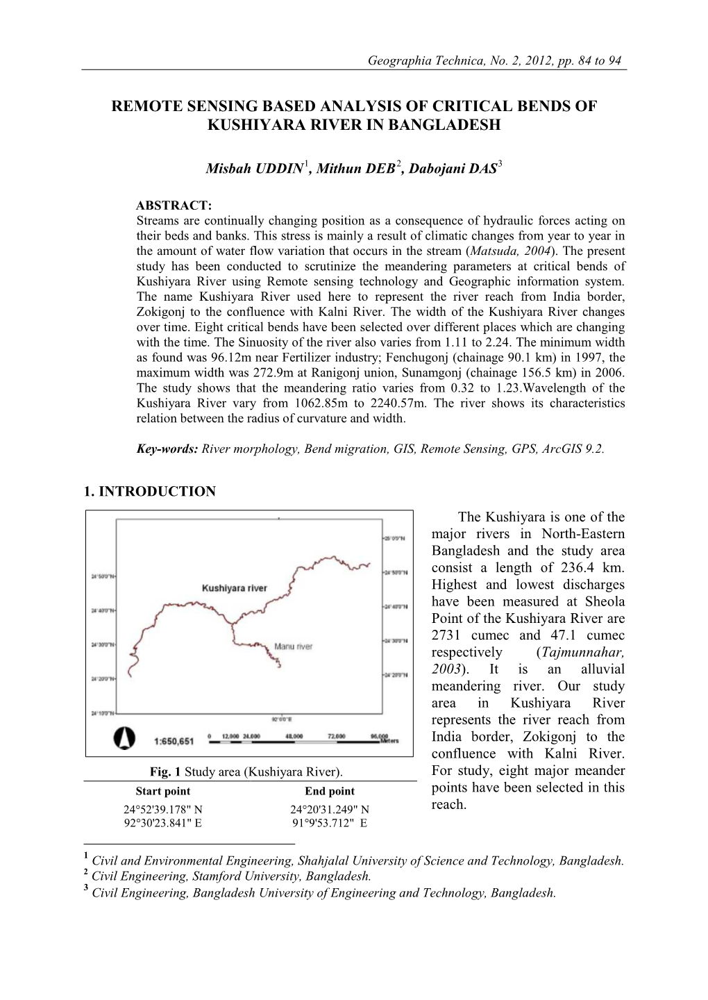 Remote Sensing Based Analysis of Critical Bends of Kushiyara River in Bangladesh